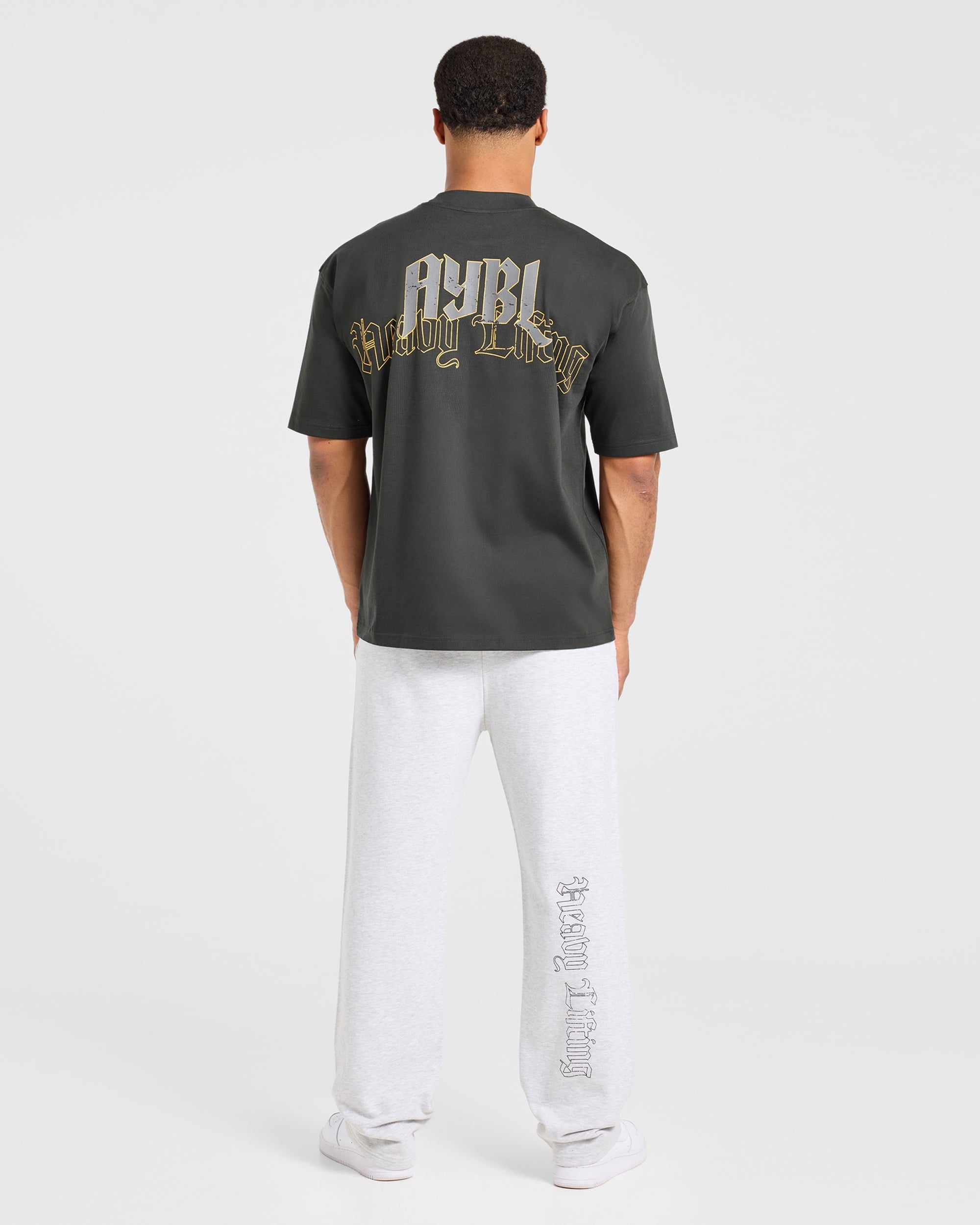 Heavy Lifting Gothic Oversized T Shirt - Charcoal/Geel