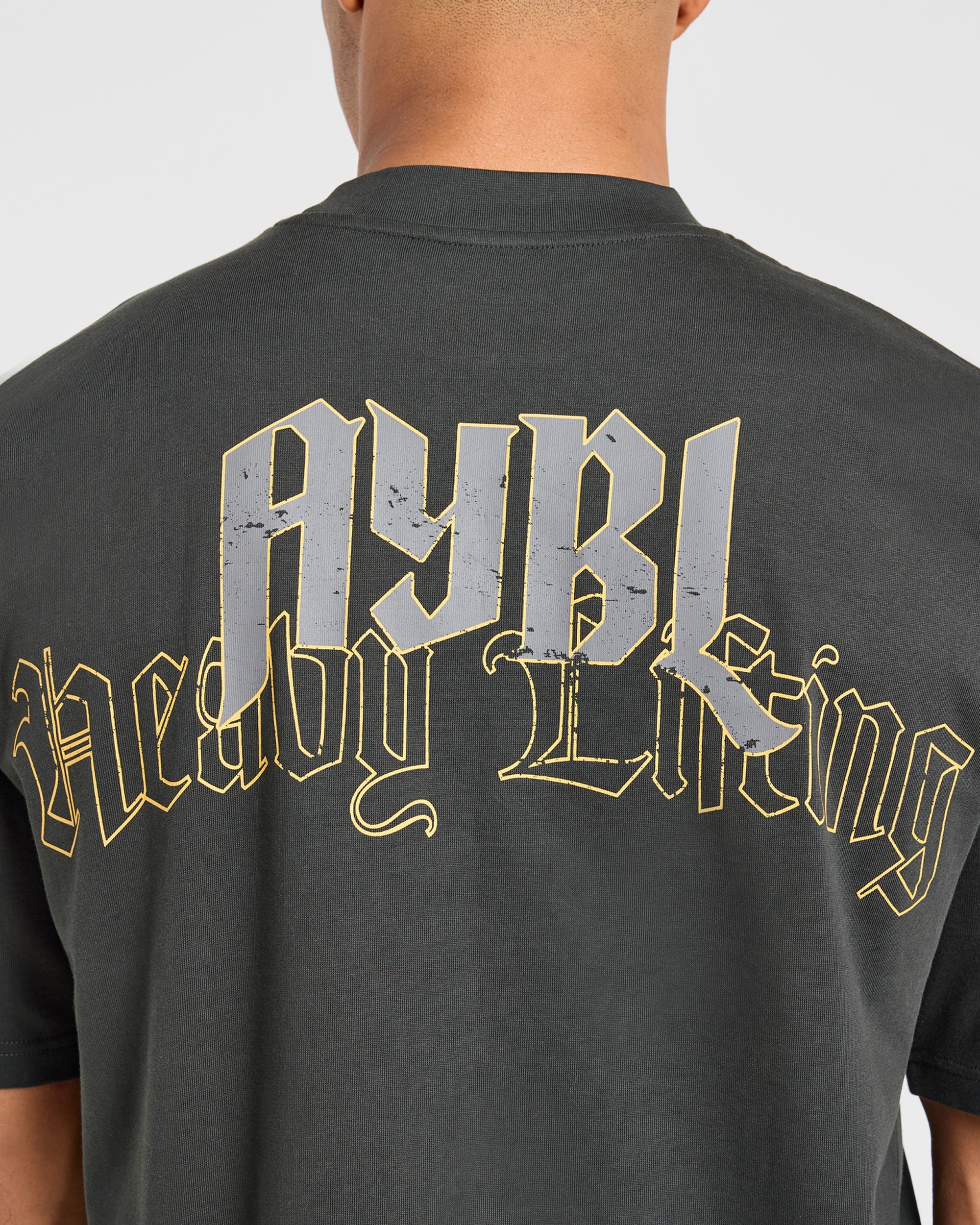 Heavy Lifting Gothic Oversized T Shirt - Charcoal/Geel
