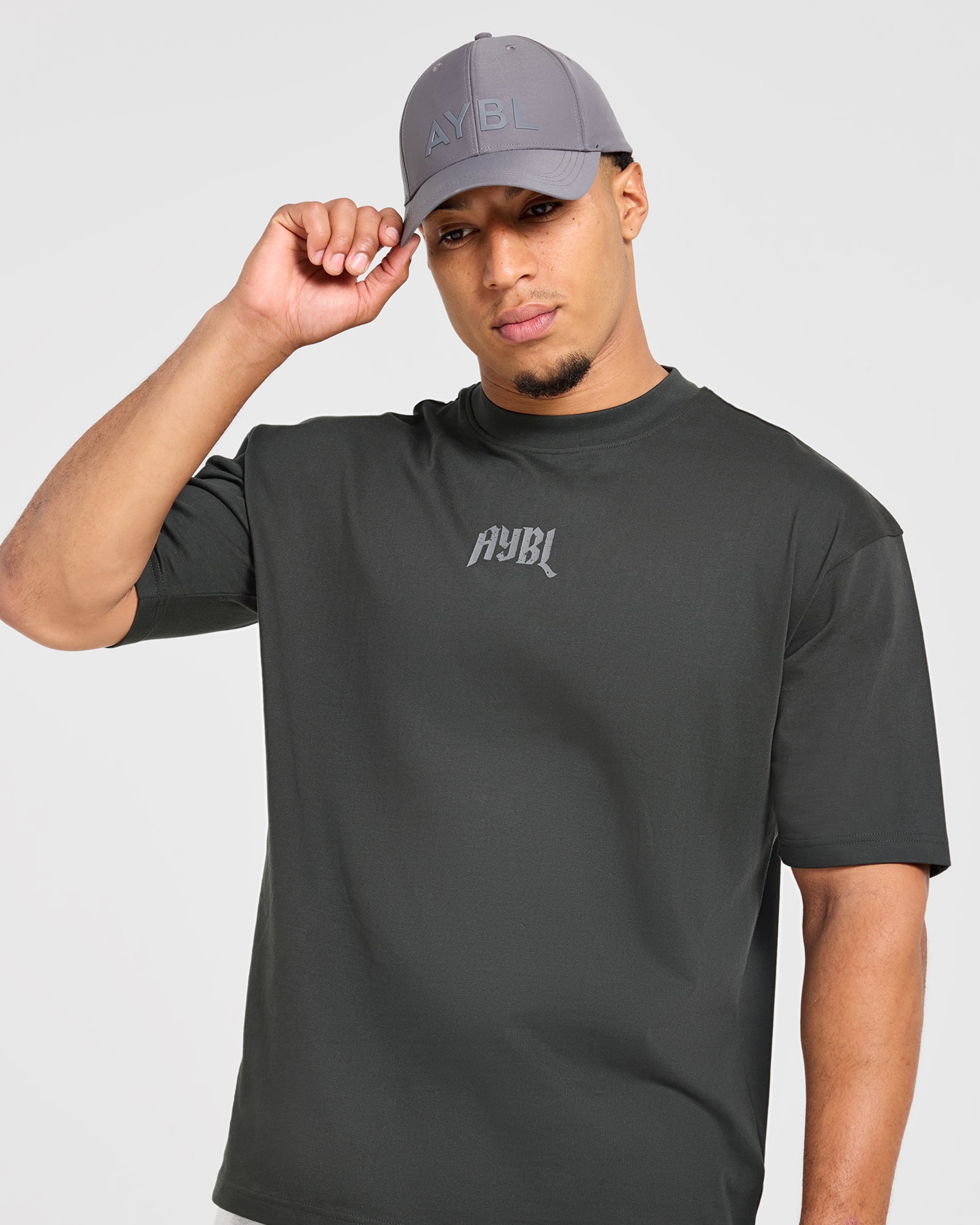 Heavy Lifting Gothic Oversized T Shirt - Charcoal/Geel