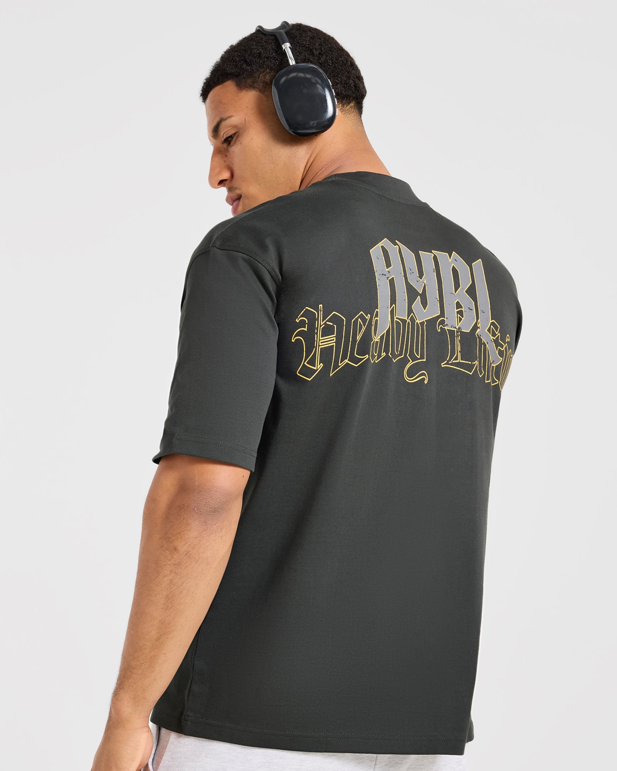 Heavy Lifting Gothic Oversized T Shirt - Charcoal/Geel