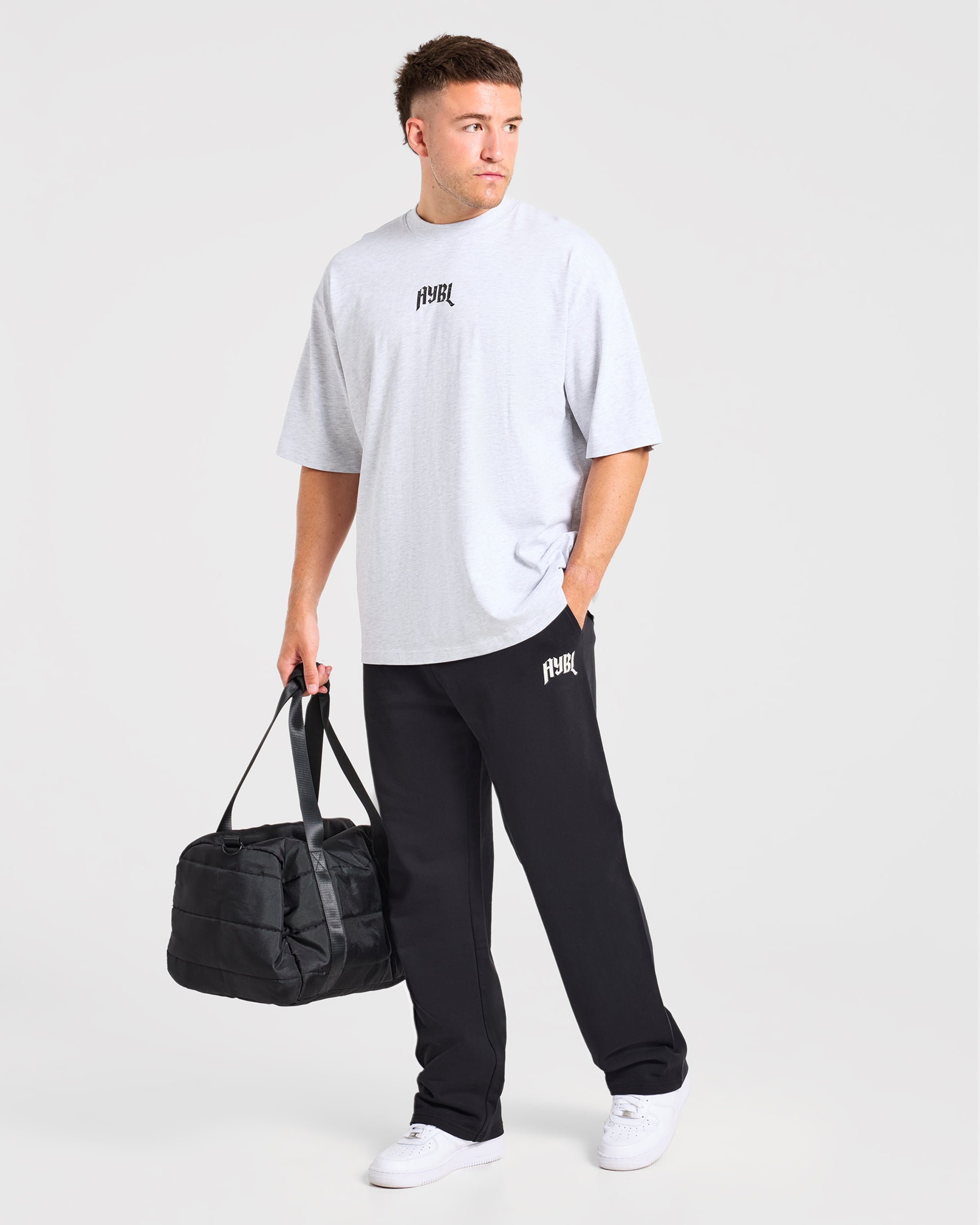 Heavy Lifting Gothic Oversized Straight Leg Joggers - Zwart/Wit