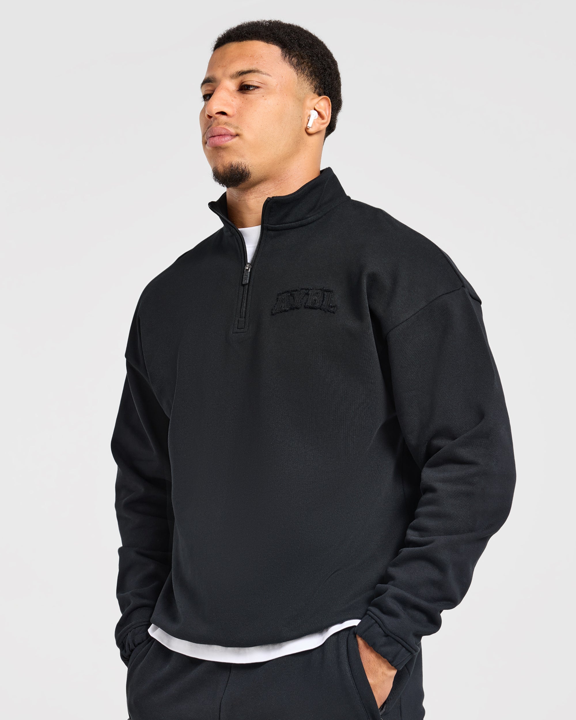 Effortless Oversized 1/4 Zip Pullover - Zwart