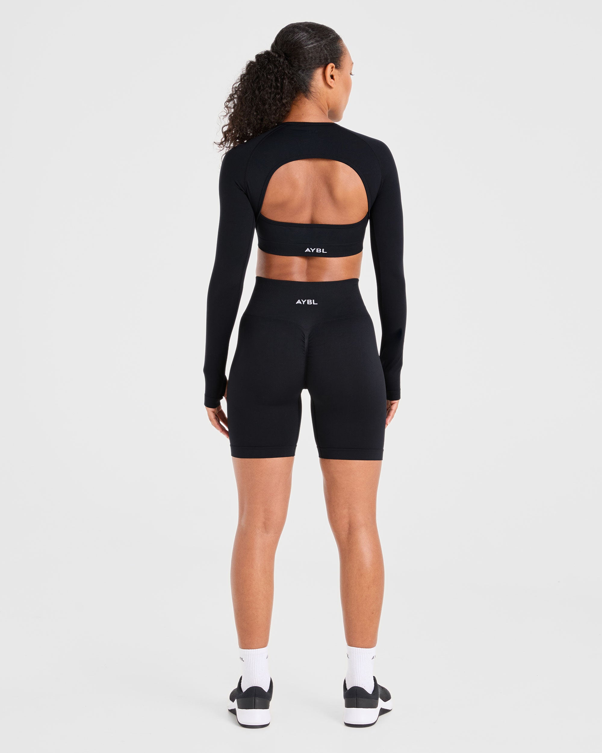 Power Seamless Long Sleeve Crop Top - Zwart