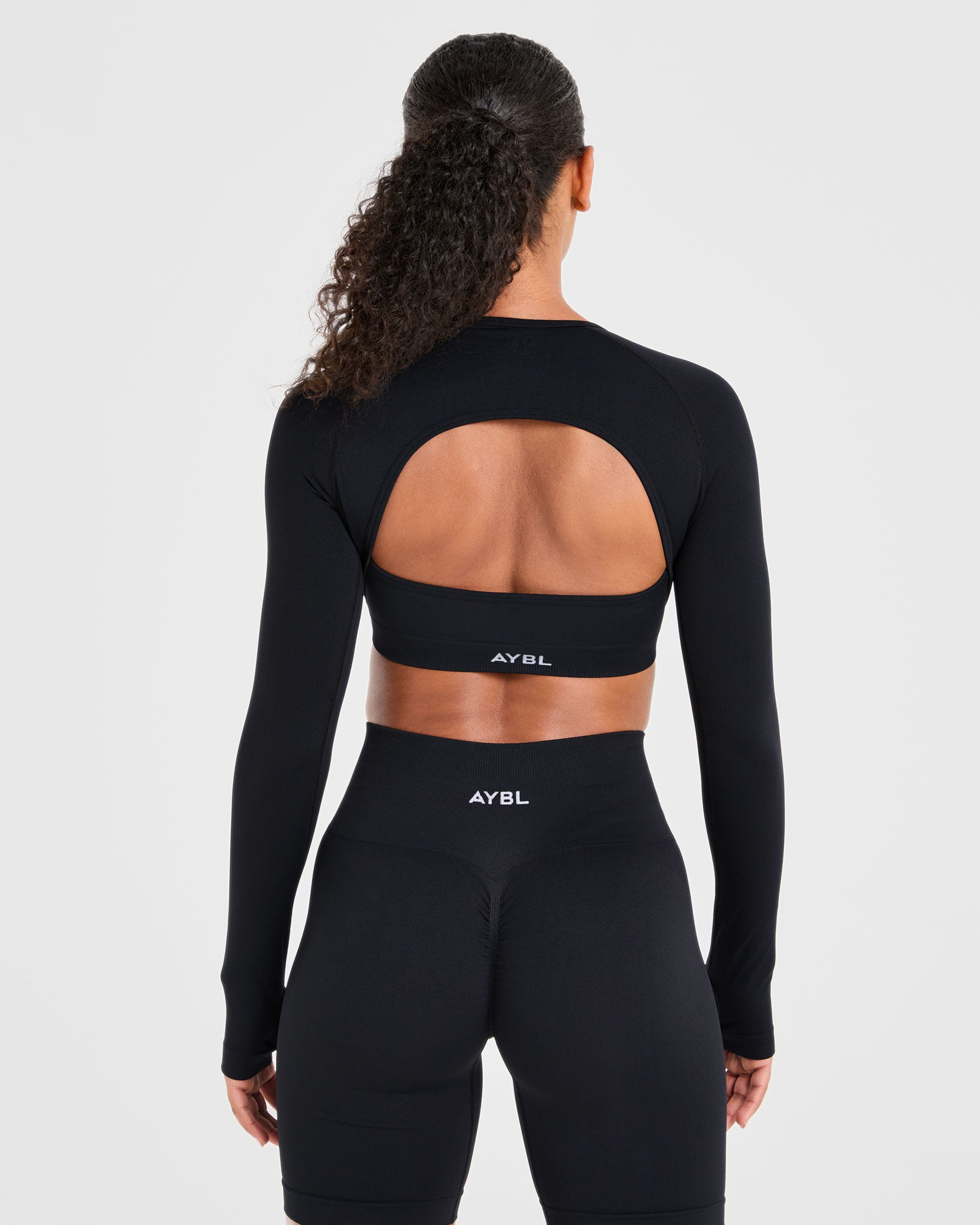 Power Seamless Long Sleeve Crop Top - Zwart