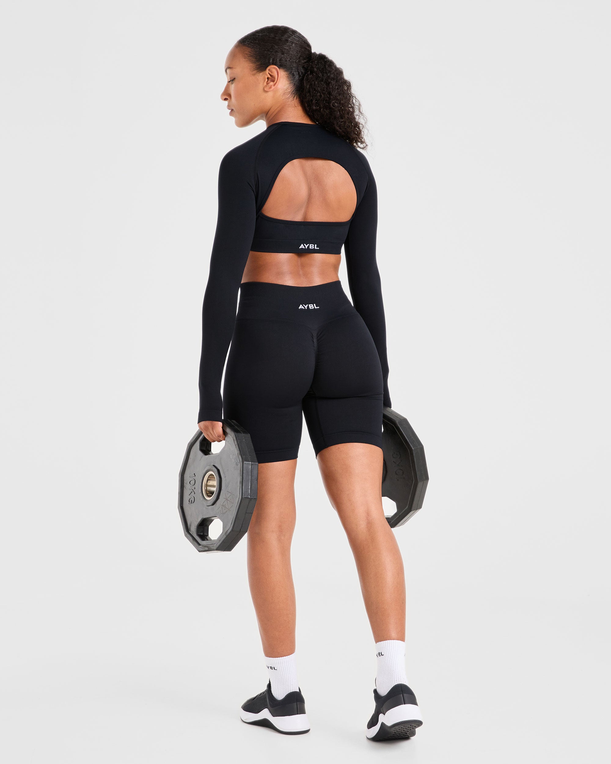 Power Seamless Long Sleeve Crop Top - Zwart