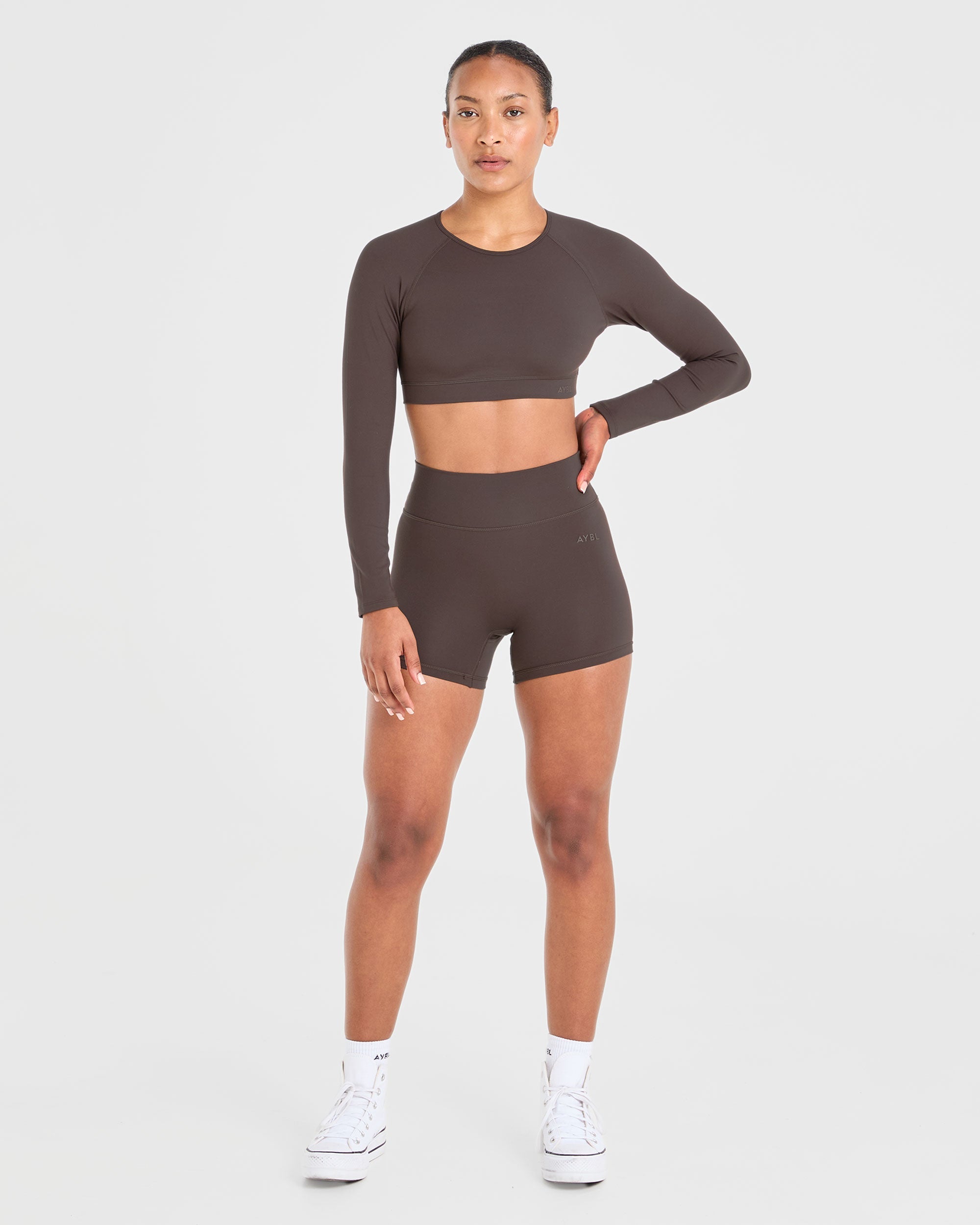 Staple Long Sleeve Crop Top - Coffee Bruin