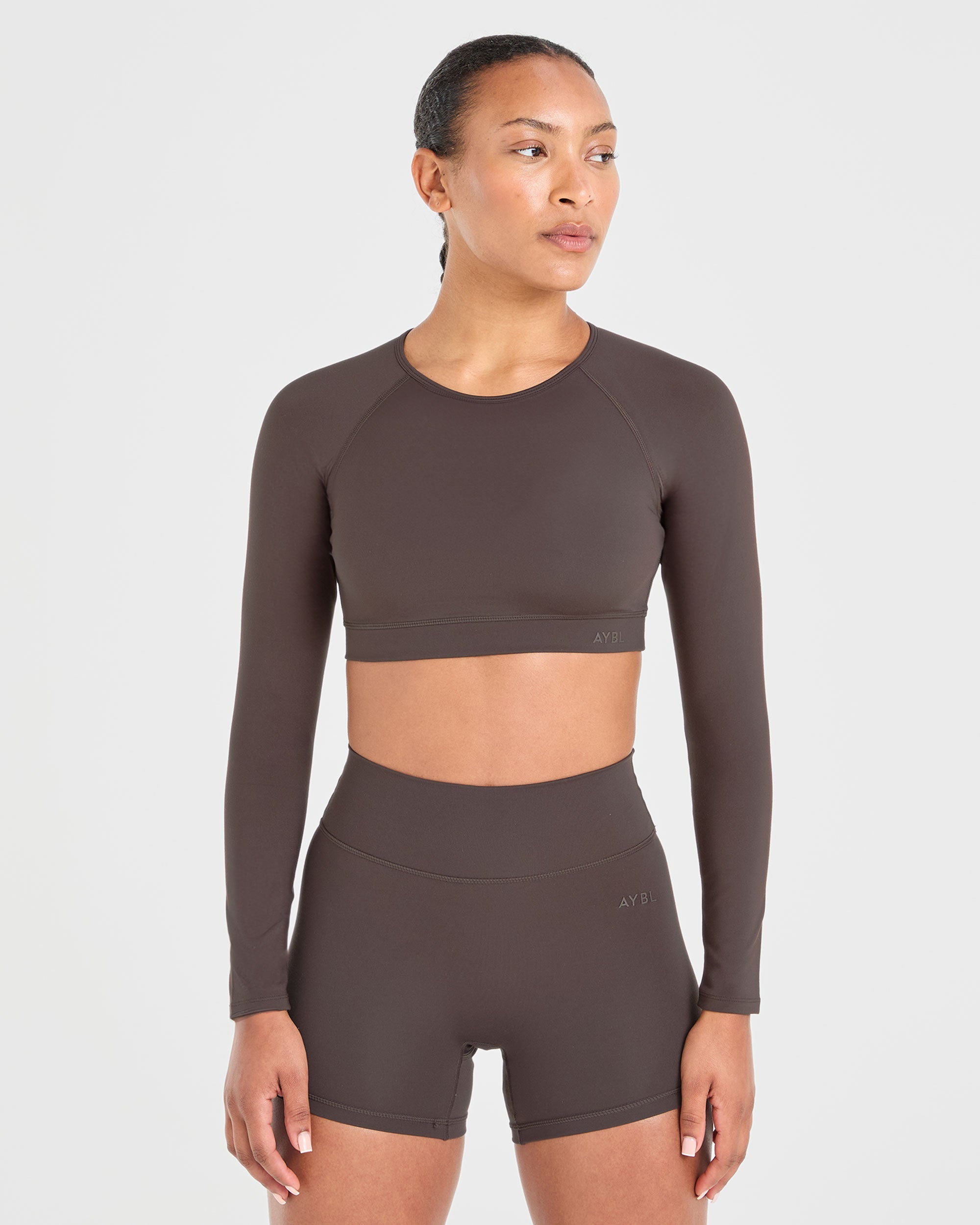 Staple Long Sleeve Crop Top - Coffee Bruin