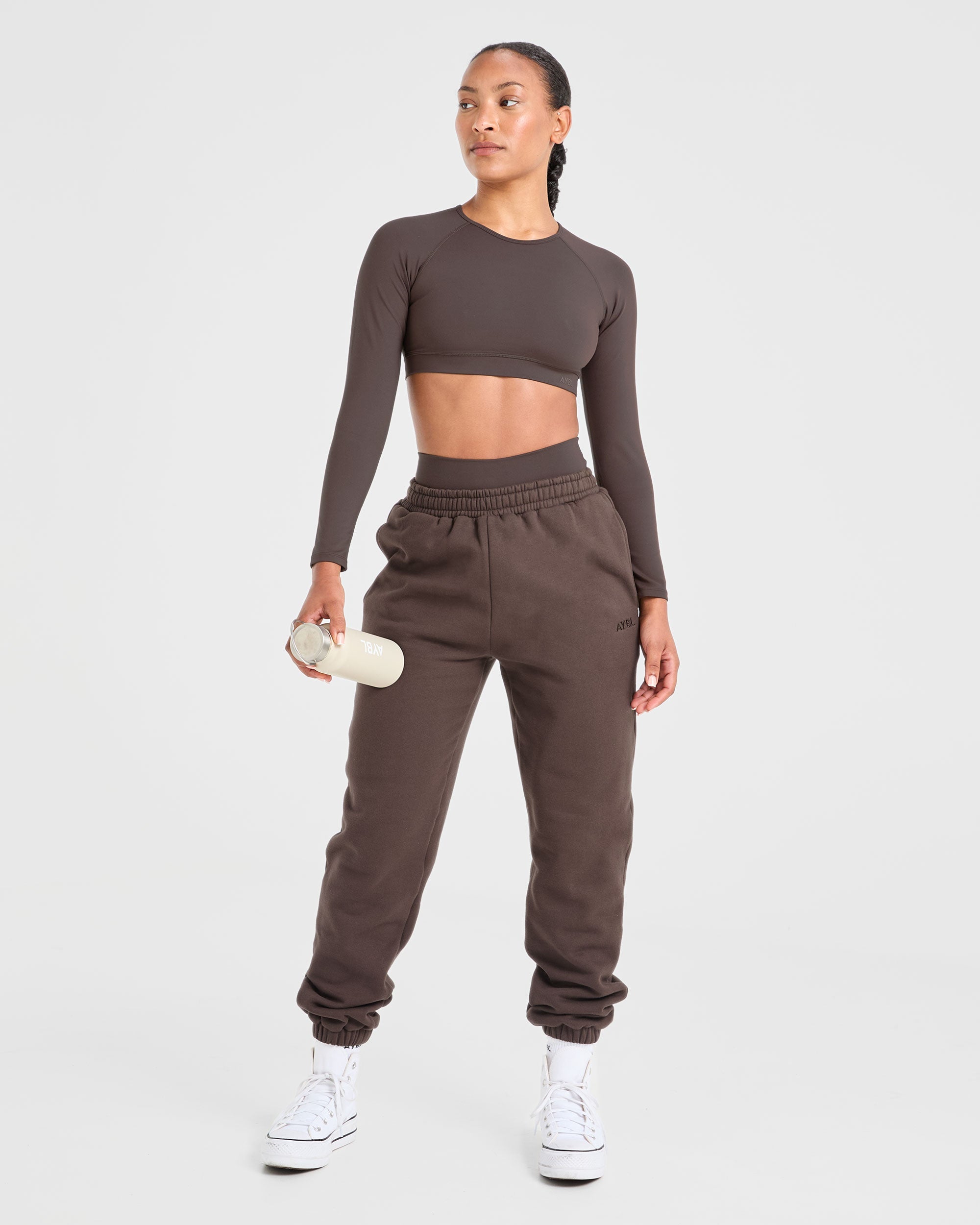 Staple Long Sleeve Crop Top - Coffee Bruin