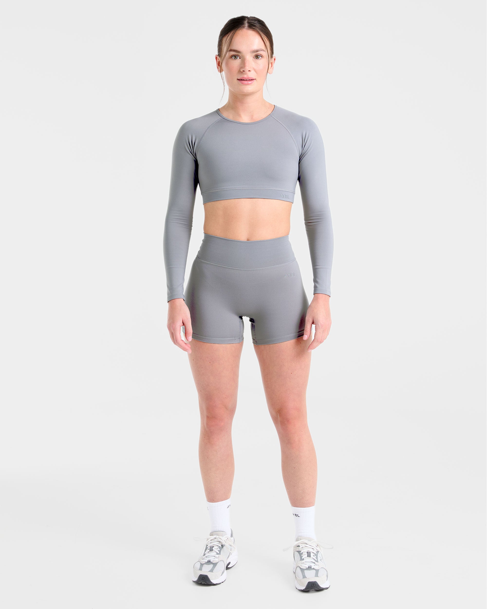 Staple Long Sleeve Crop Top - Grijs