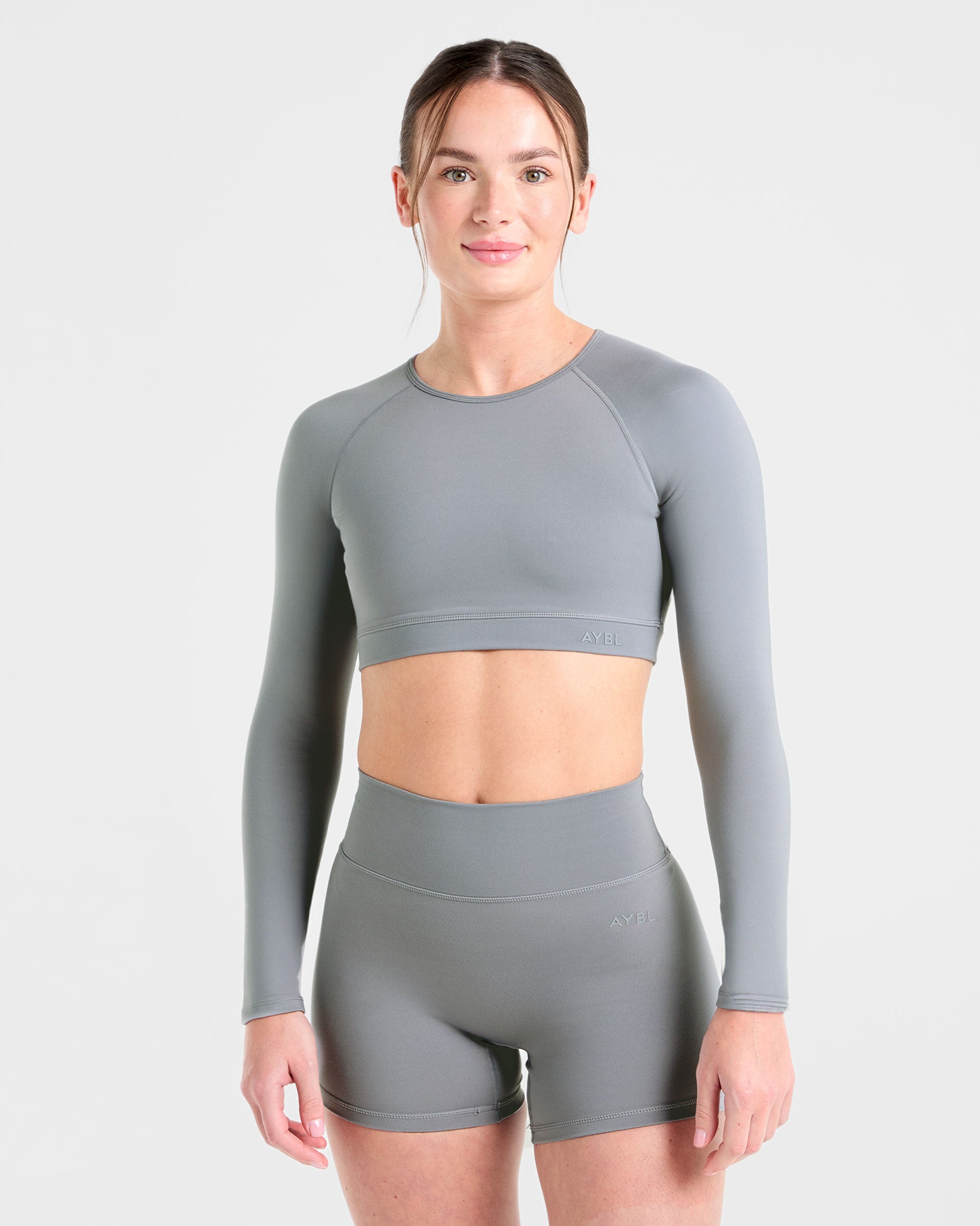 Staple Long Sleeve Crop Top - Grijs