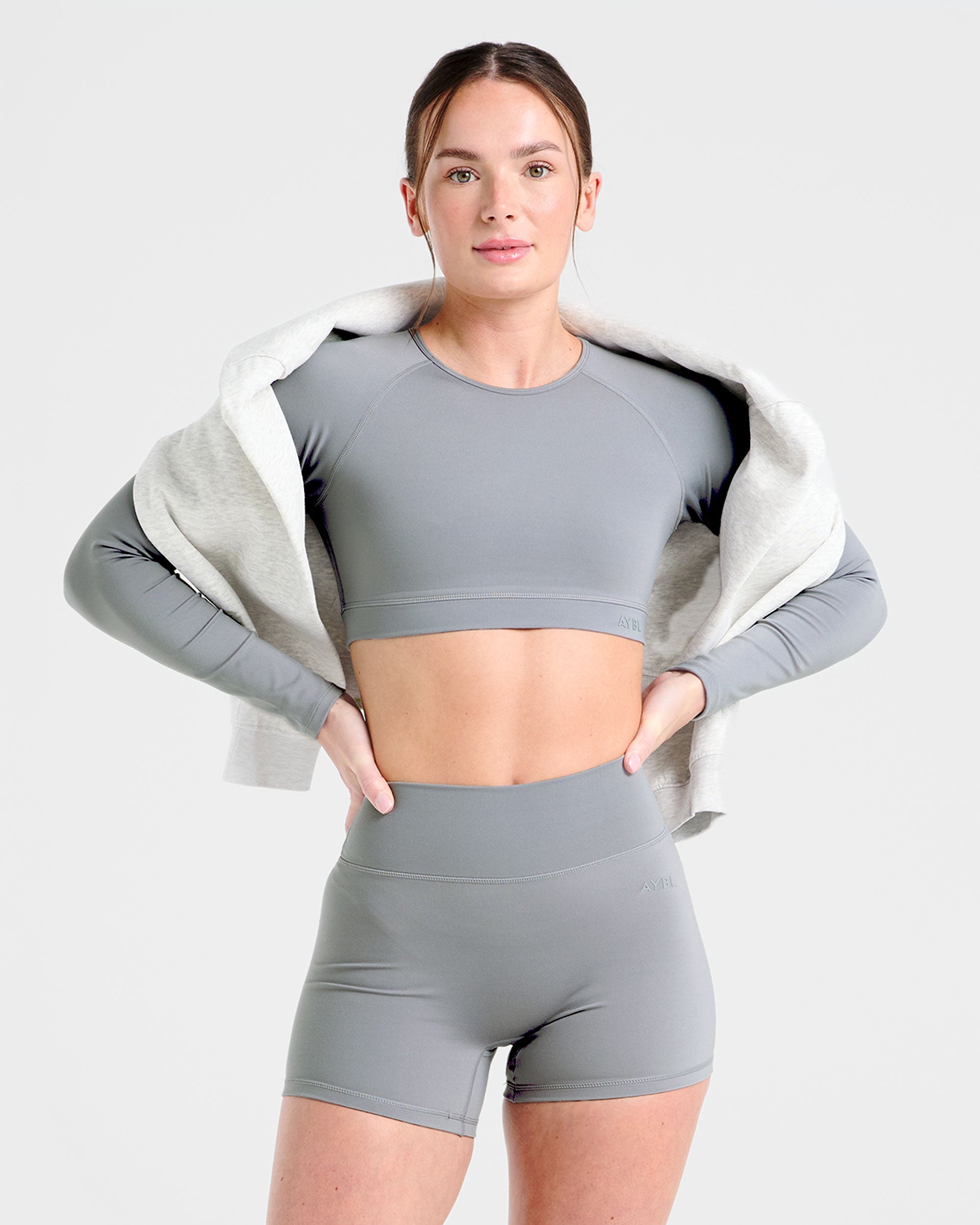 Staple Long Sleeve Crop Top - Grijs