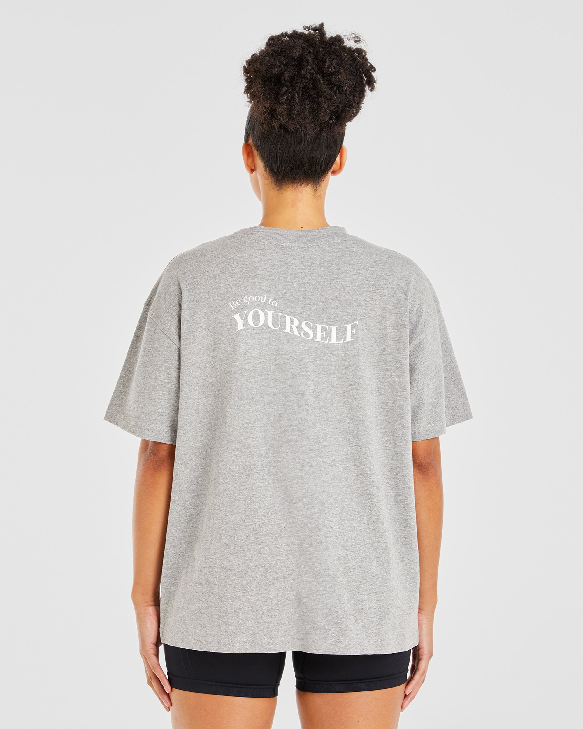 Be Good To Yourself Oversized T Shirt - Heather Grijs/Wit