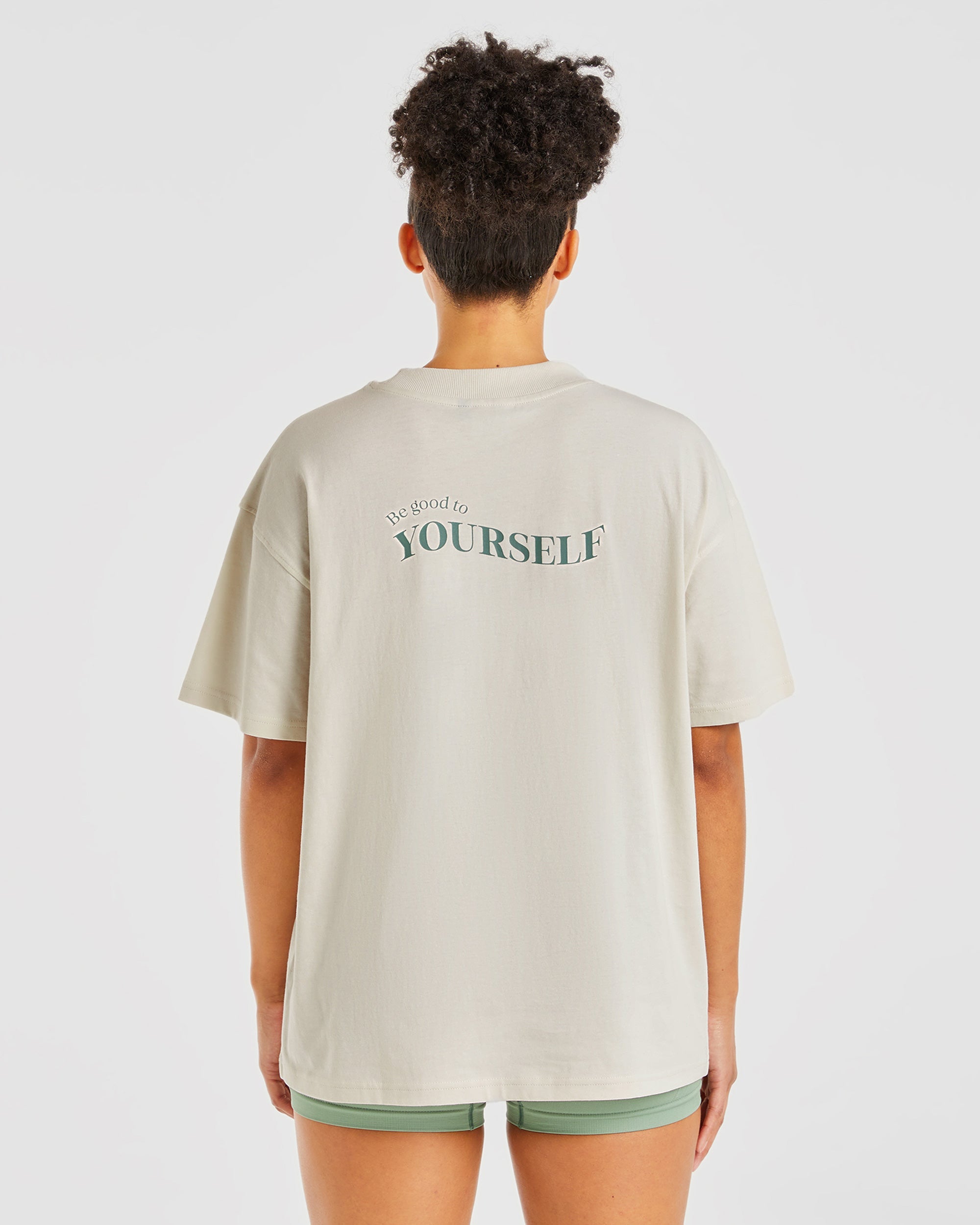 Be Good To Yourself Oversized T Shirt - Off Wit/Groen