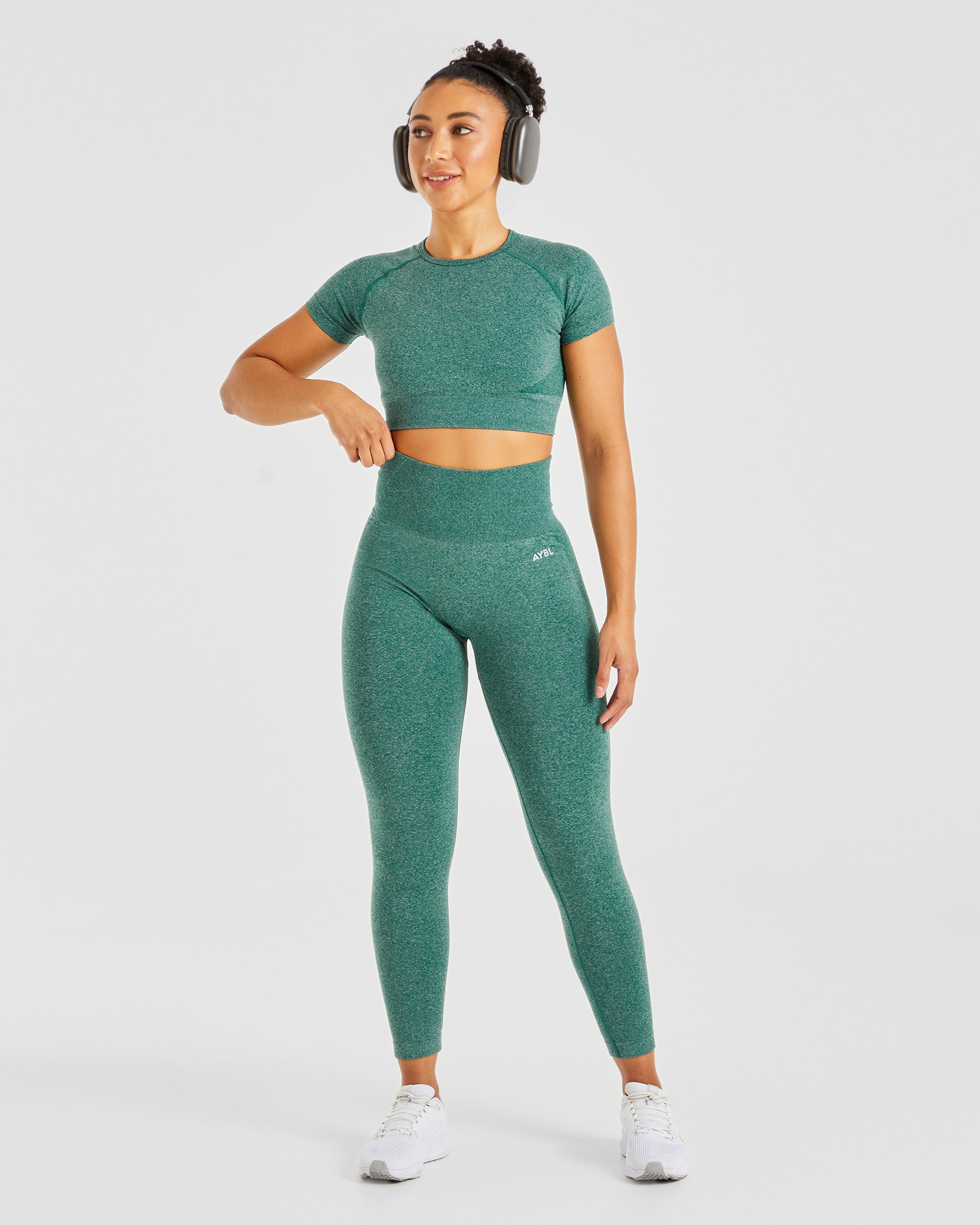 Empower Seamless Crop Top - Forest Groen Marl