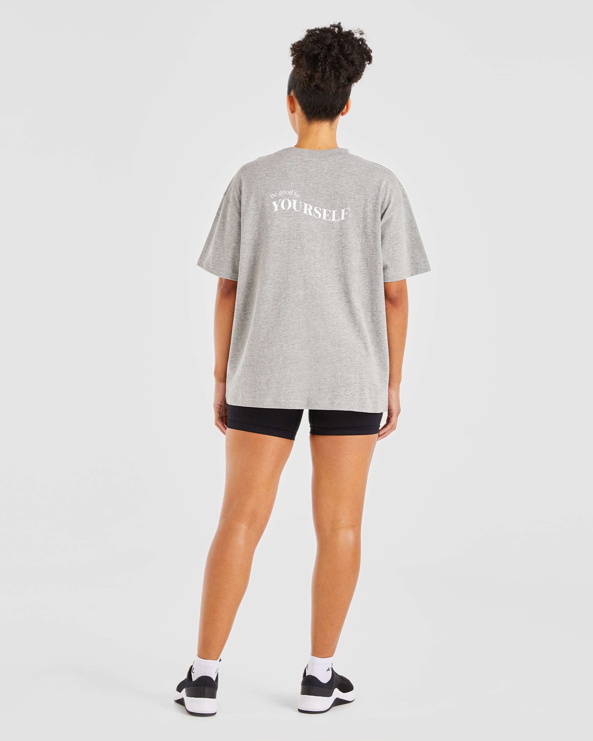 Be Good To Yourself Oversized T Shirt - Heather Grijs/Wit