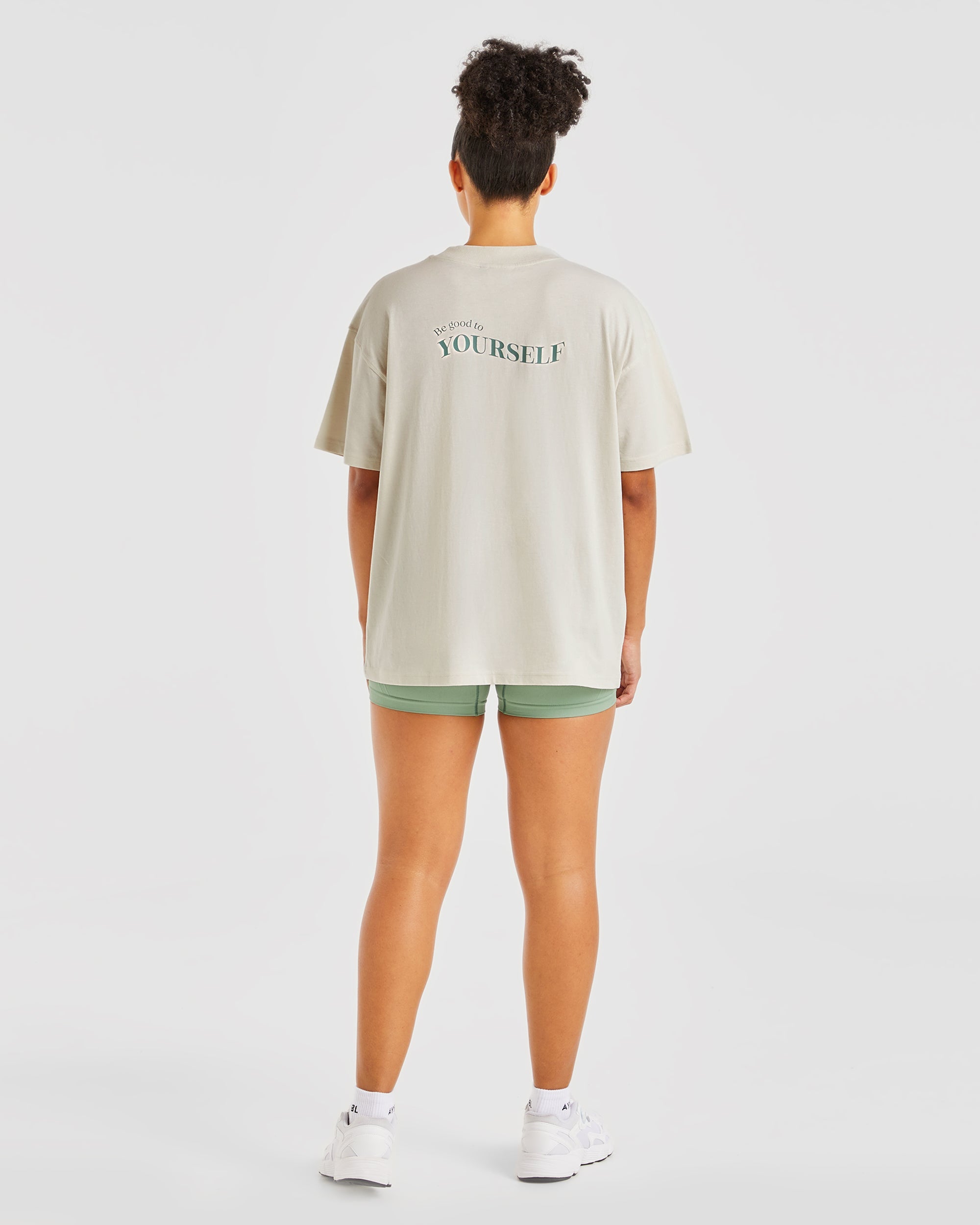 Be Good To Yourself Oversized T Shirt - Off Wit/Groen