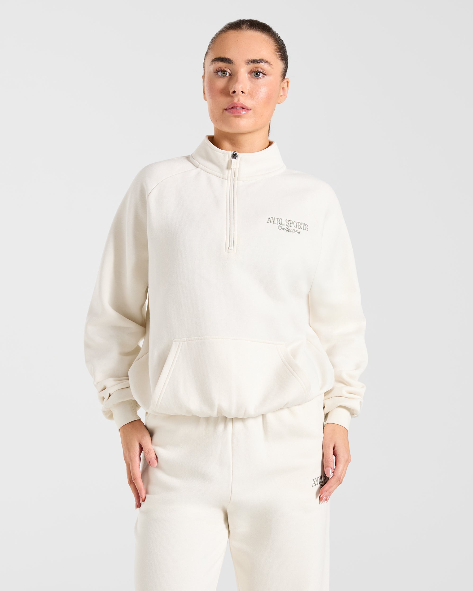 Sports Collective Oversized 1/4 Zip Pullover - Off Wit/Groen