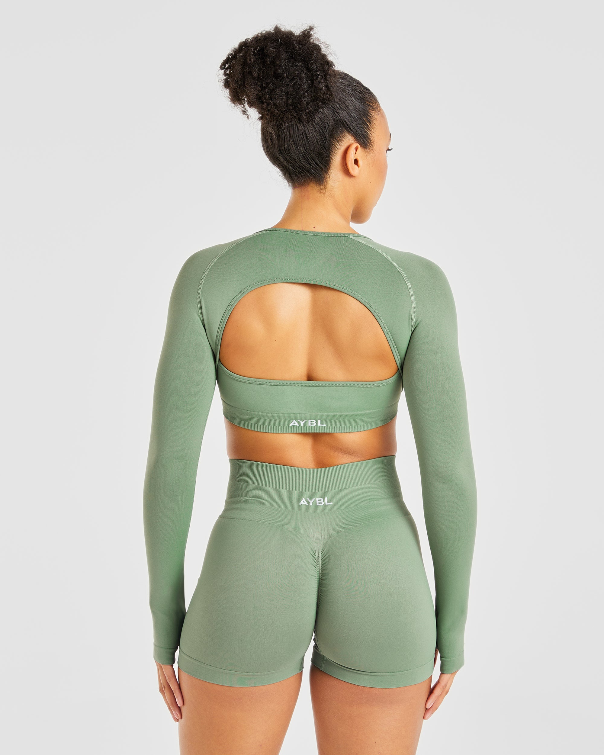 Power Seamless Long Sleeve Crop Top - Olive