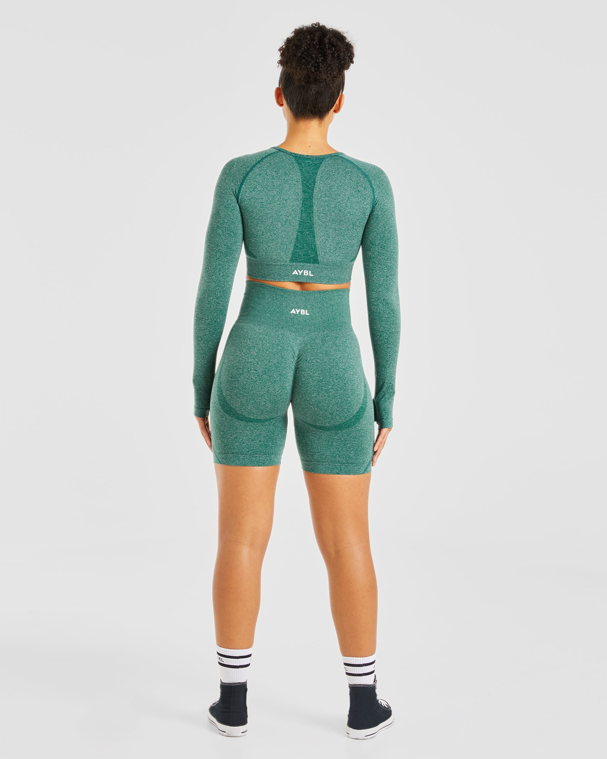 Empower Seamless Long Sleeve Crop Top - Forest Groen Marl