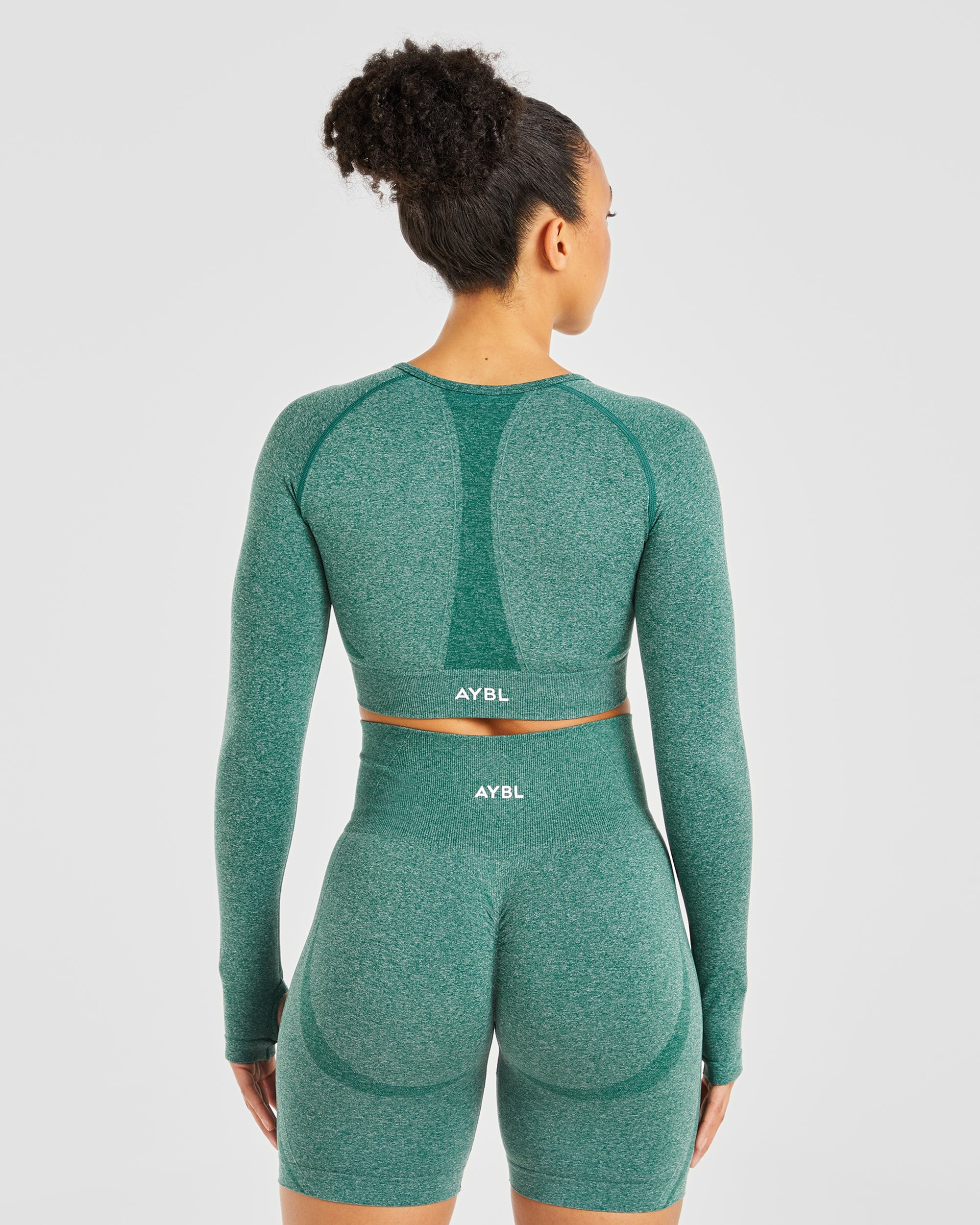 Empower Seamless Long Sleeve Crop Top - Forest Groen Marl