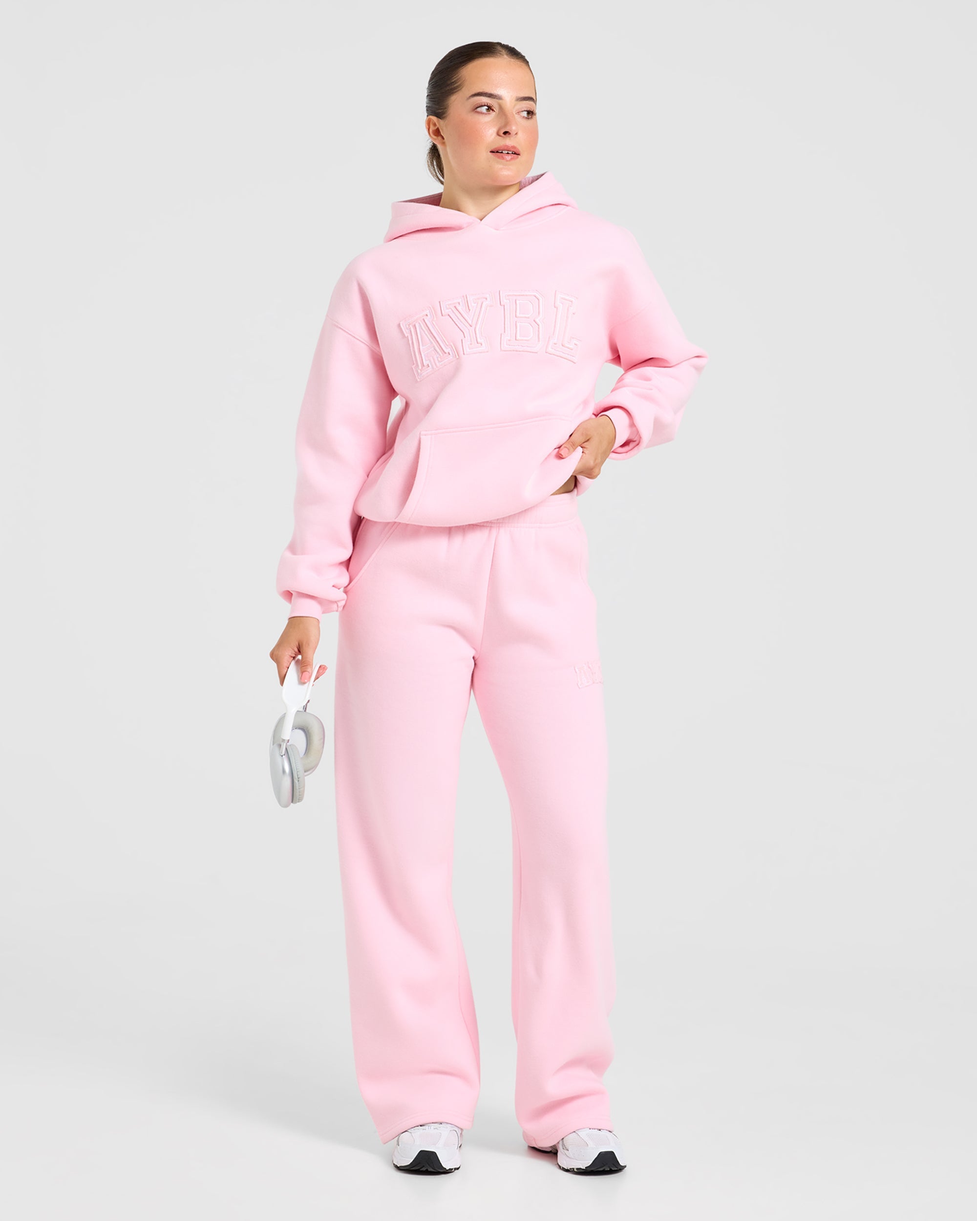 Varsity Applique Oversized Hoodie - Baby Roze