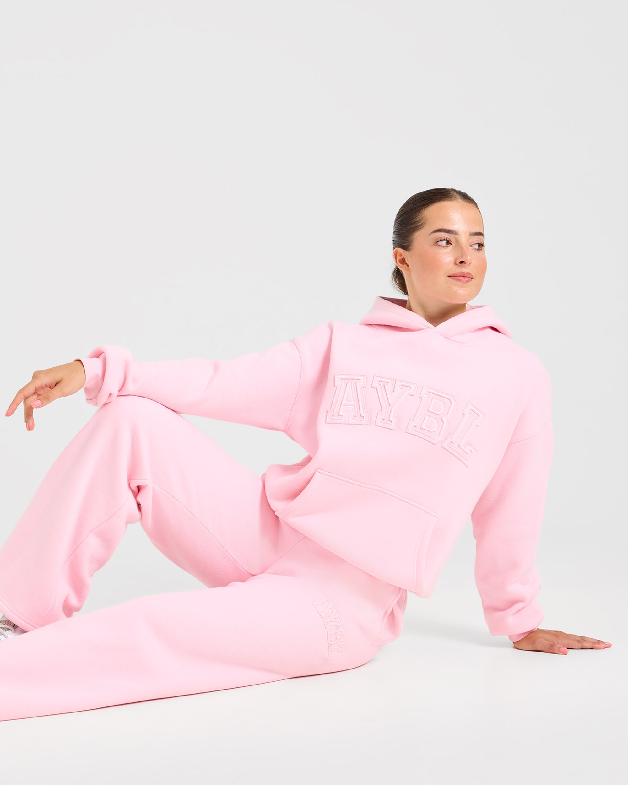 Varsity Applique Oversized Hoodie - Baby Roze