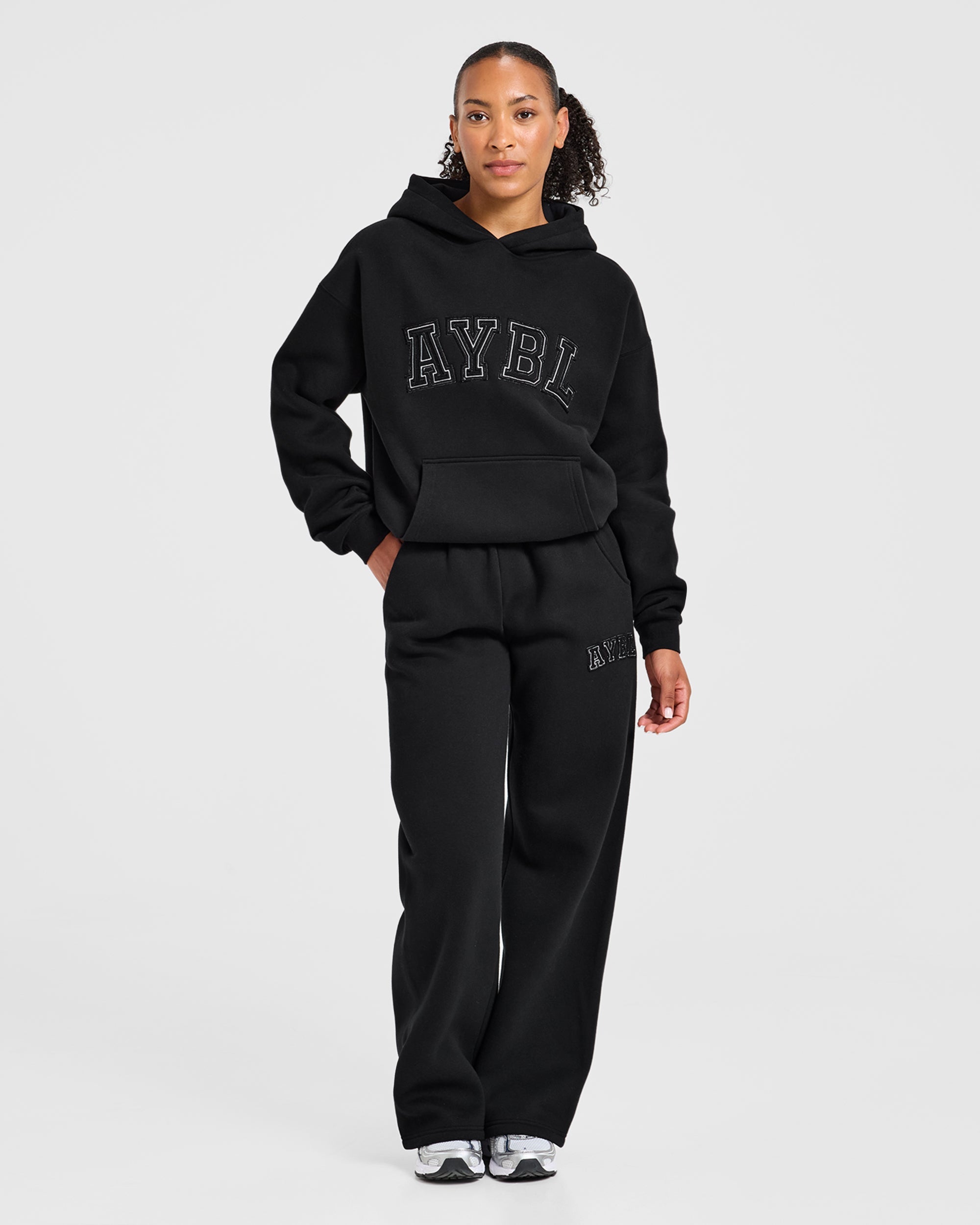 Varsity Applique Oversized Hoodie - Zwart