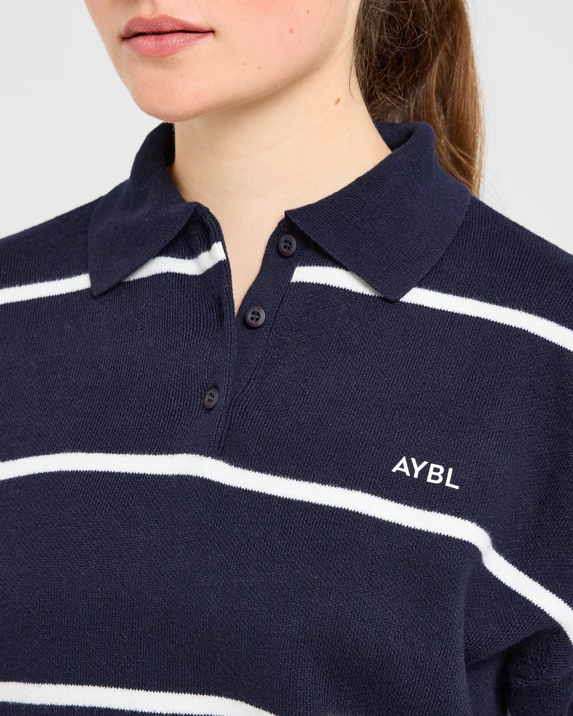 Signature Relaxed Knitted Polo - Navy/Wit