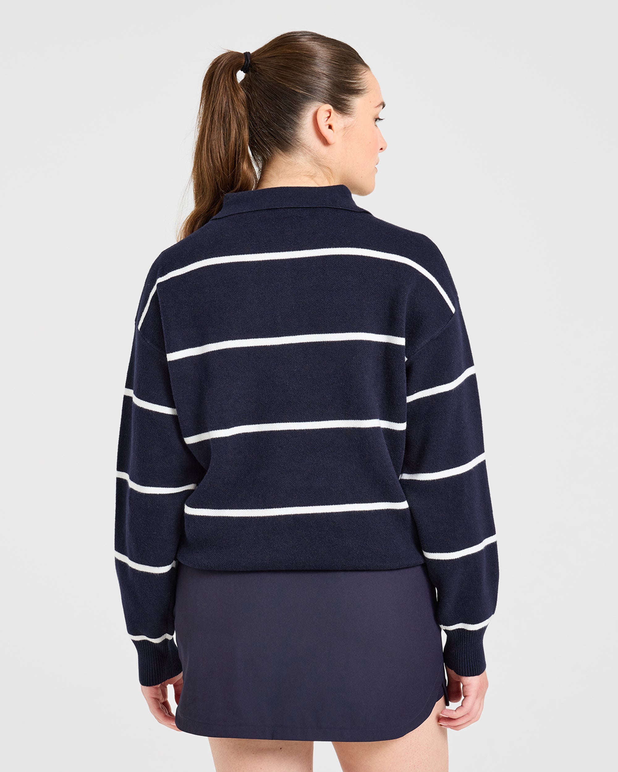 Signature Relaxed Knitted Polo - Navy/Wit
