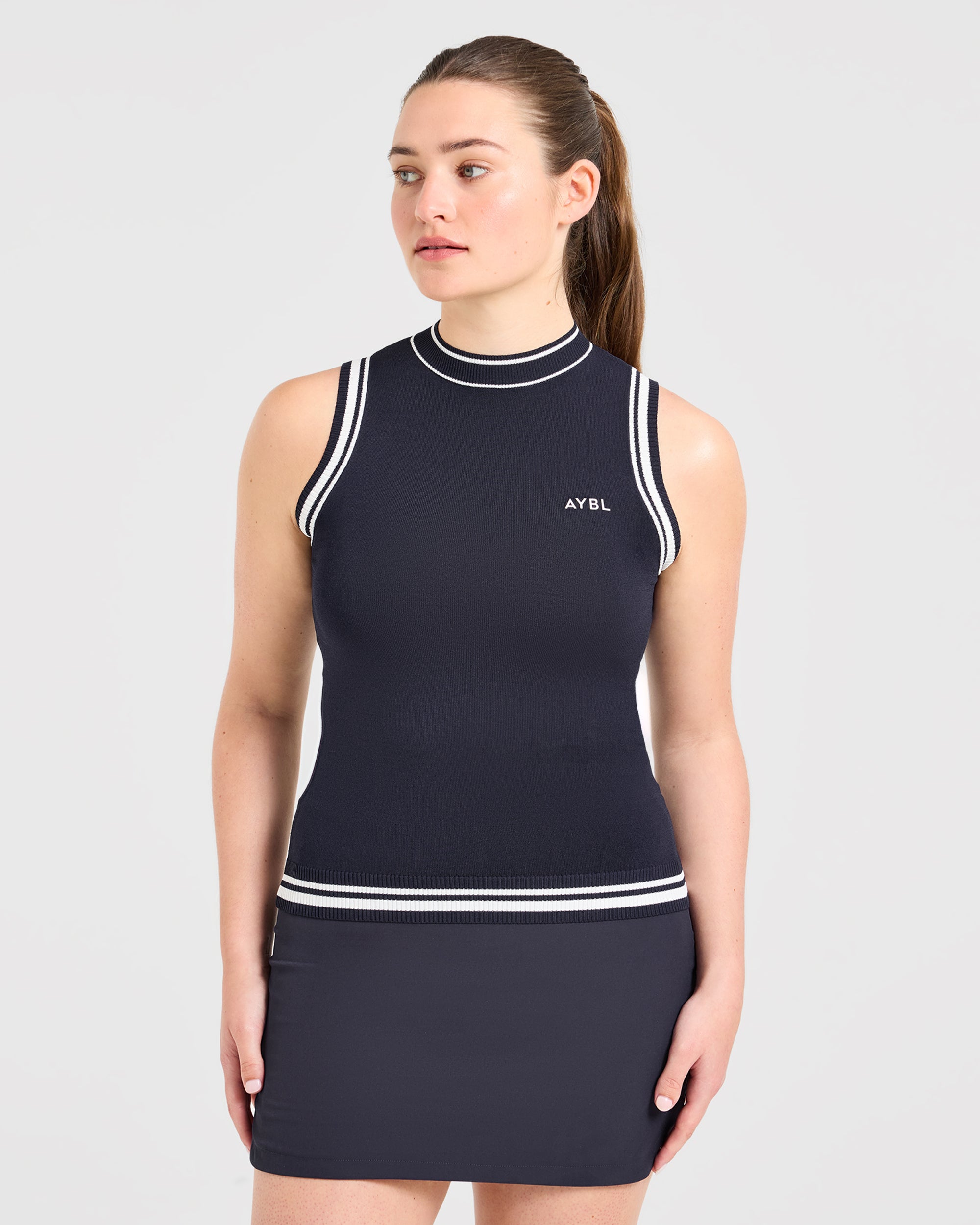 Classic Knitted High Neck Vest - Navy