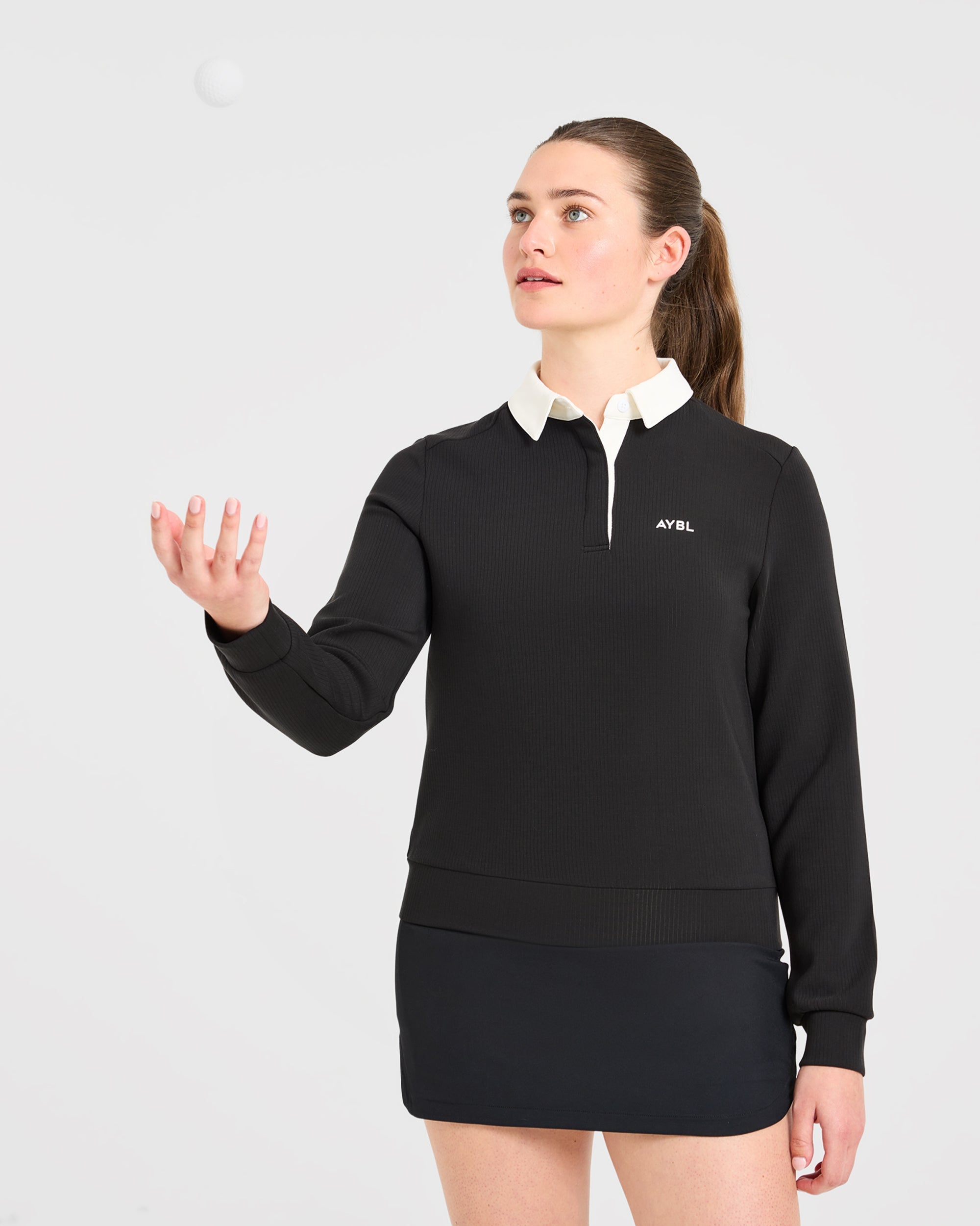 Signature Long Sleeve Polo - Zwart