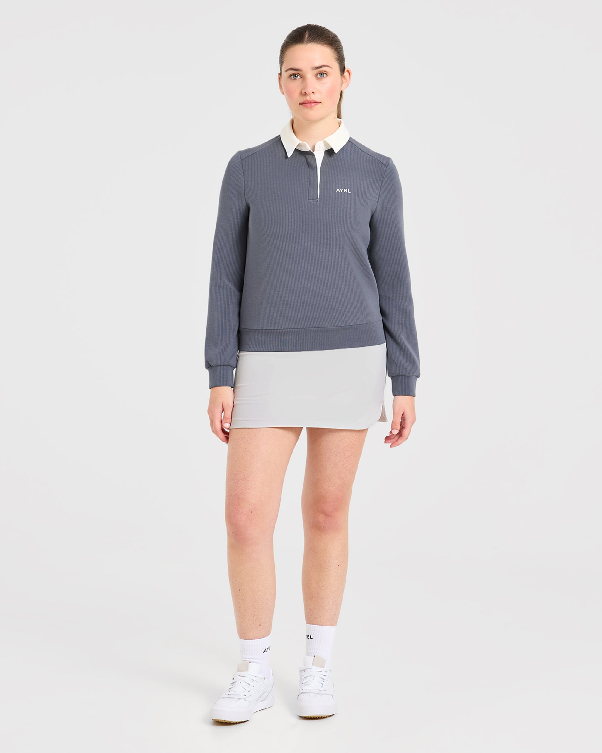Signature Long Sleeve Polo - Steel Blauw