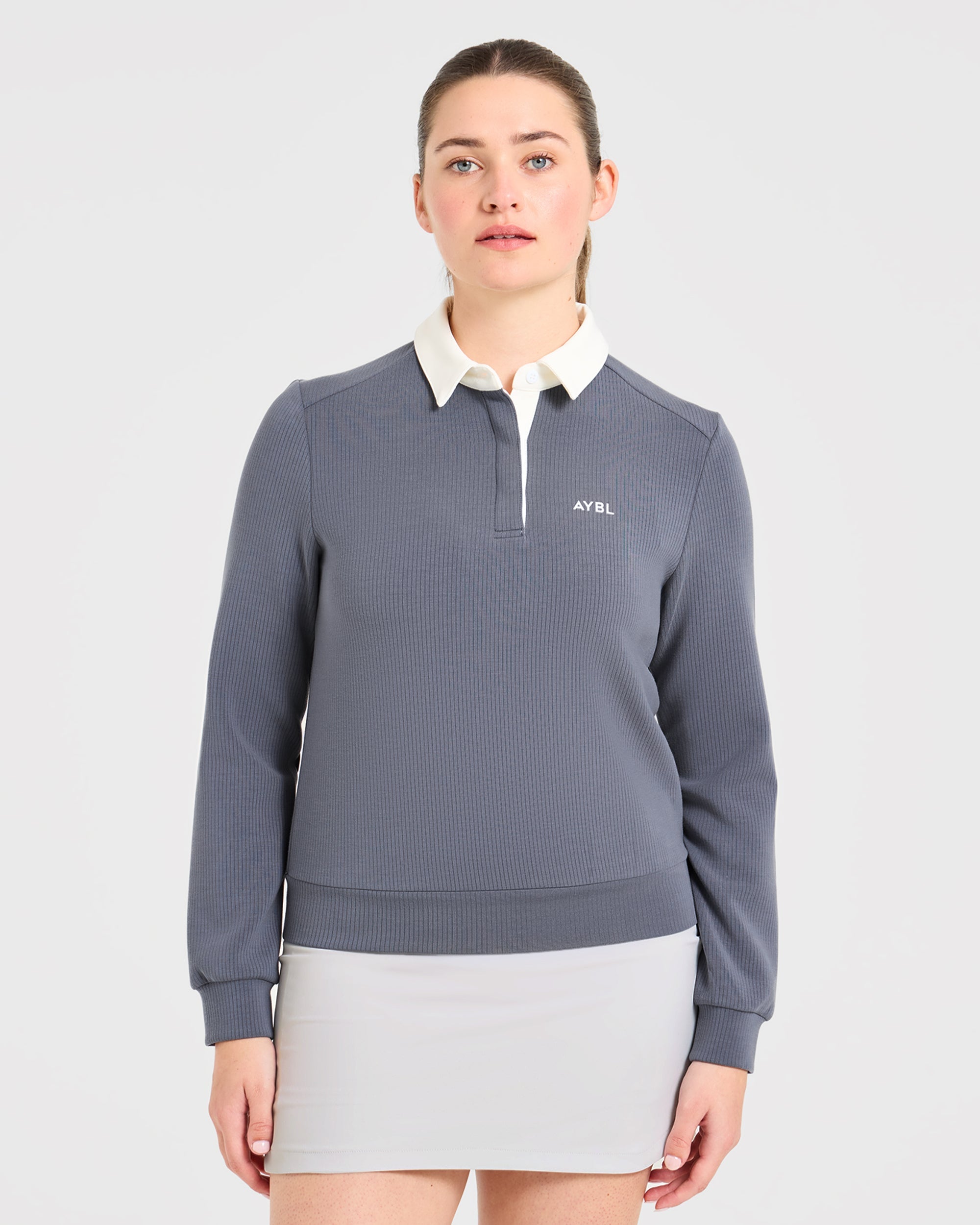 Signature Long Sleeve Polo - Steel Blauw