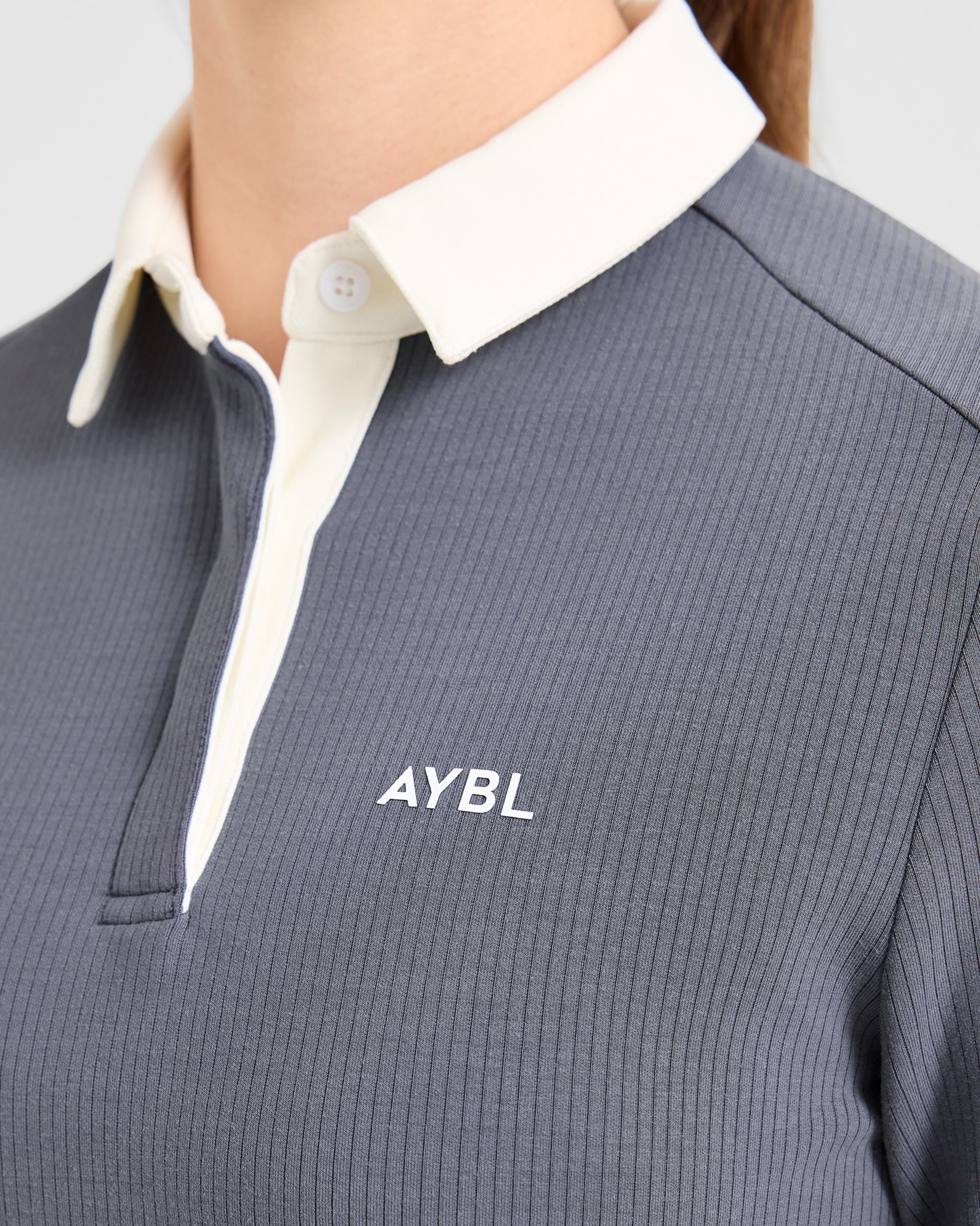 Signature Long Sleeve Polo - Steel Blauw