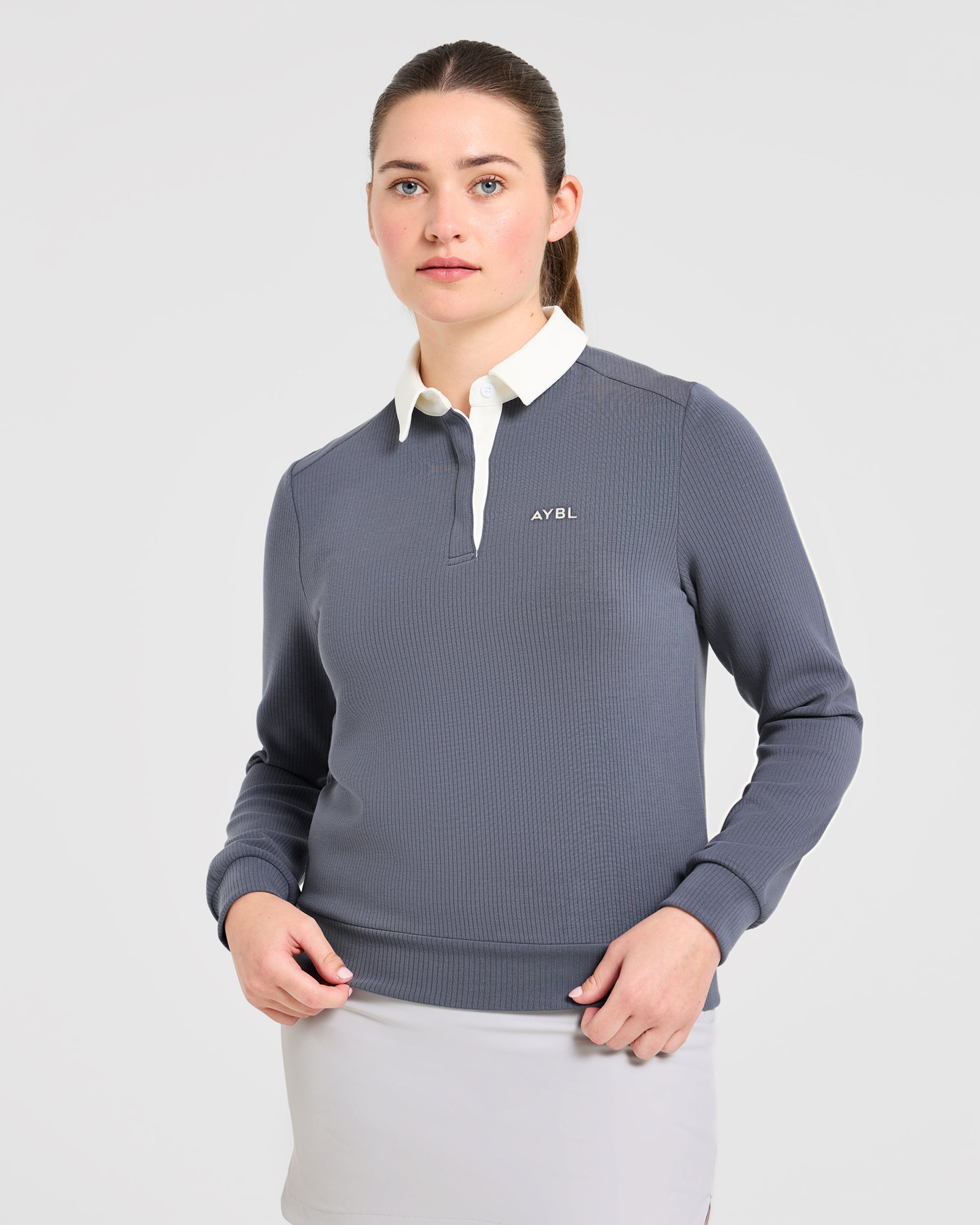 Signature Long Sleeve Polo - Steel Blauw