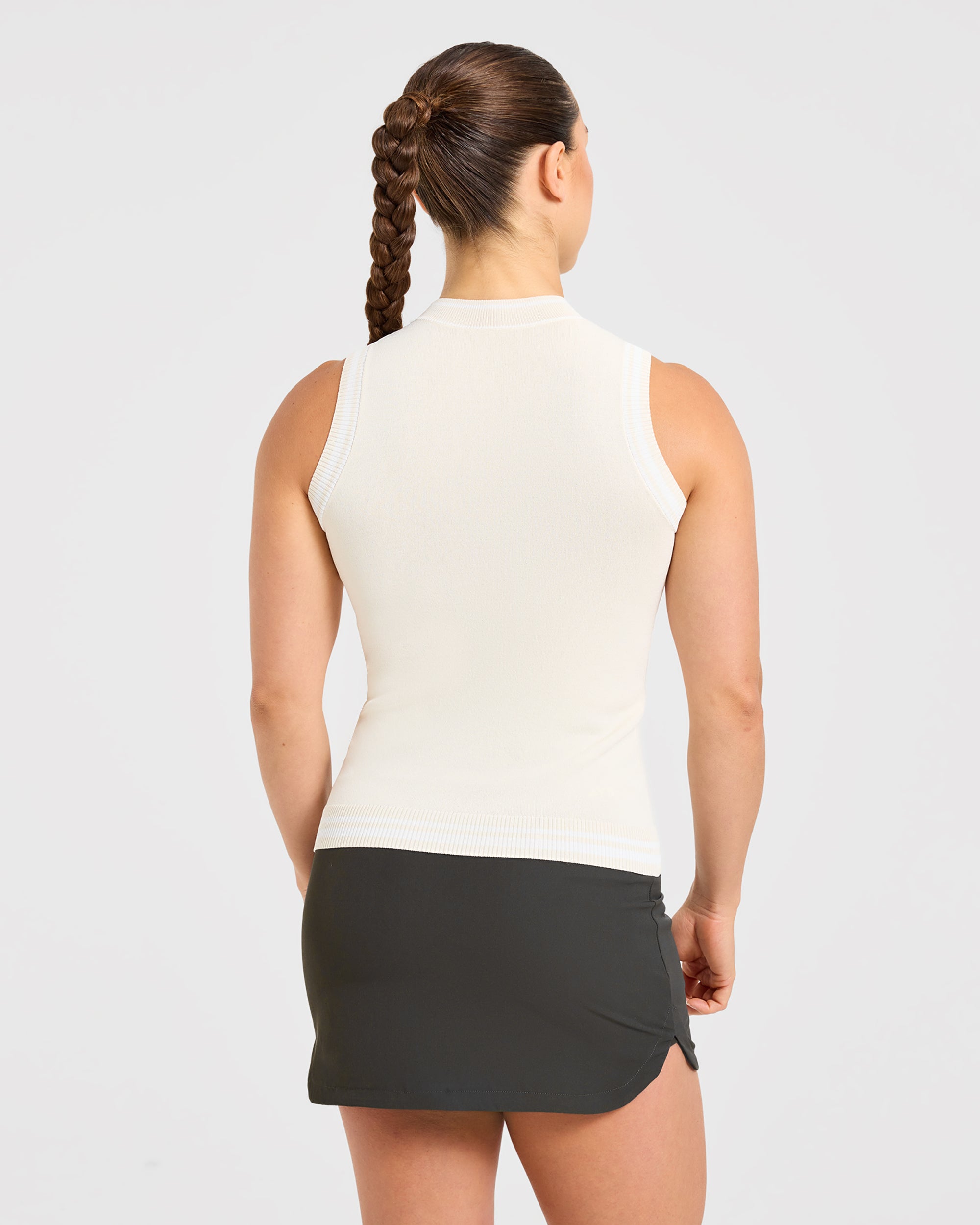 Classic Knitted High Neck Vest - Beige