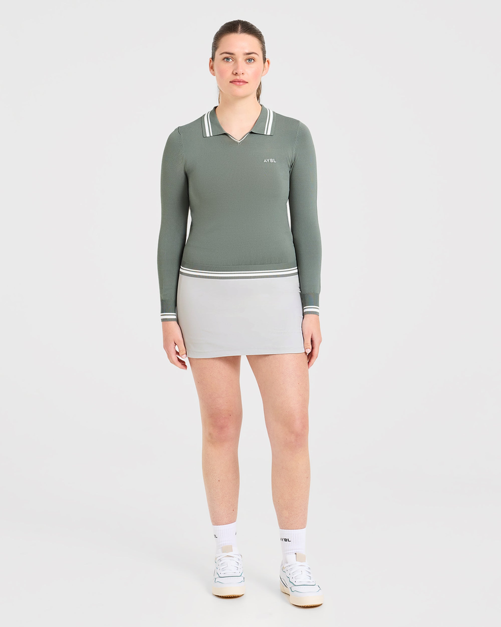 Classic Knitted Long Sleeve Polo - Hillside Groen