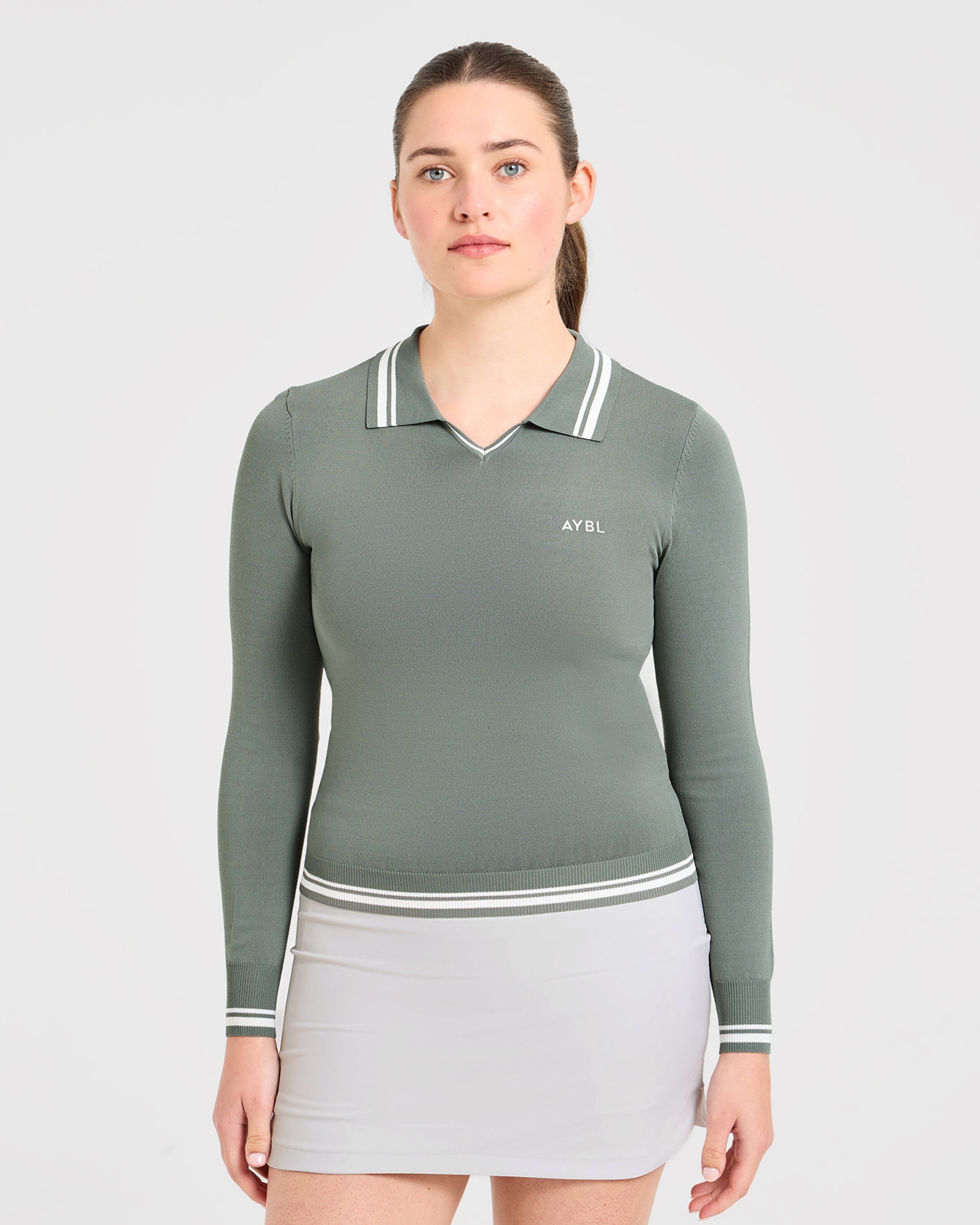 Classic Knitted Long Sleeve Polo - Hillside Groen