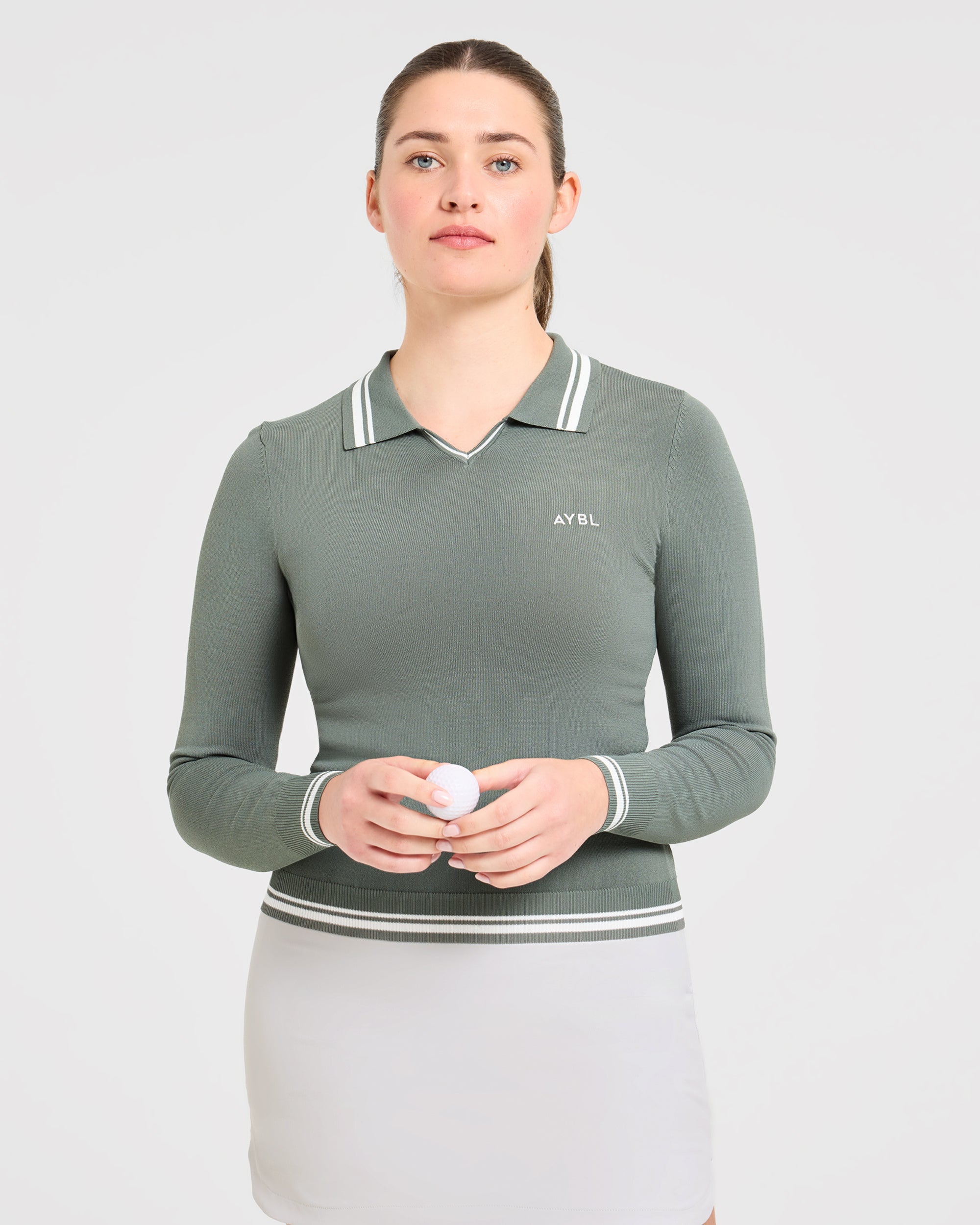 Classic Knitted Long Sleeve Polo - Hillside Groen