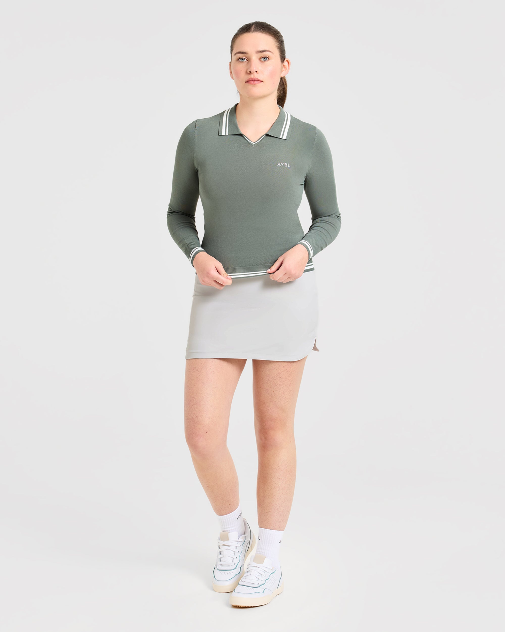 Classic Knitted Long Sleeve Polo - Hillside Groen