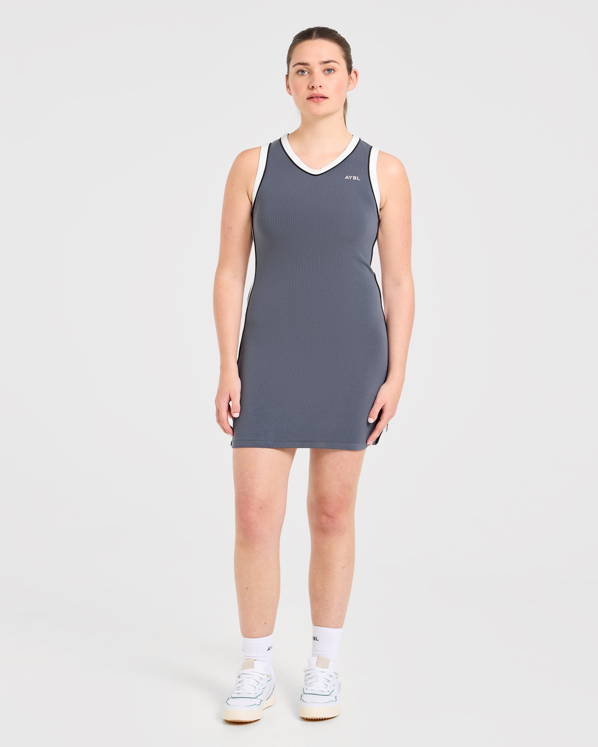 Signature V Neck Dress - Steel Blauw