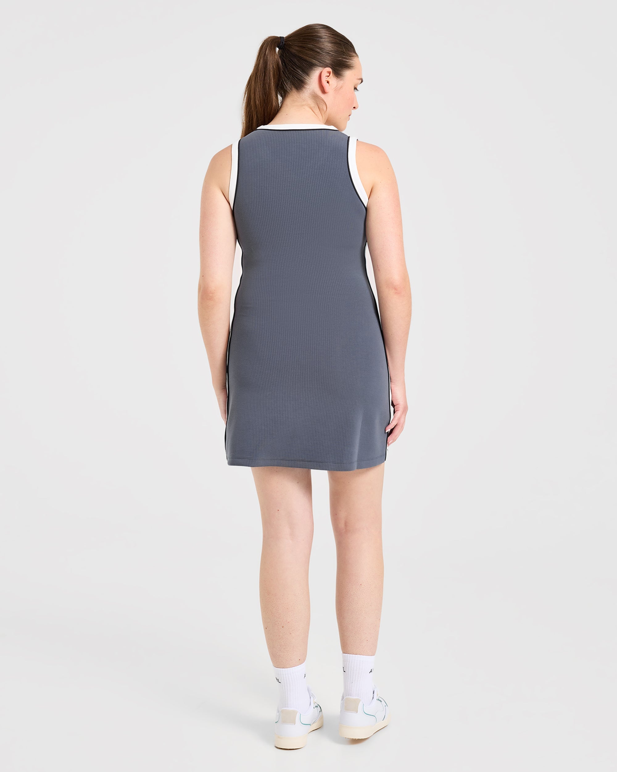 Signature V Neck Dress - Steel Blauw