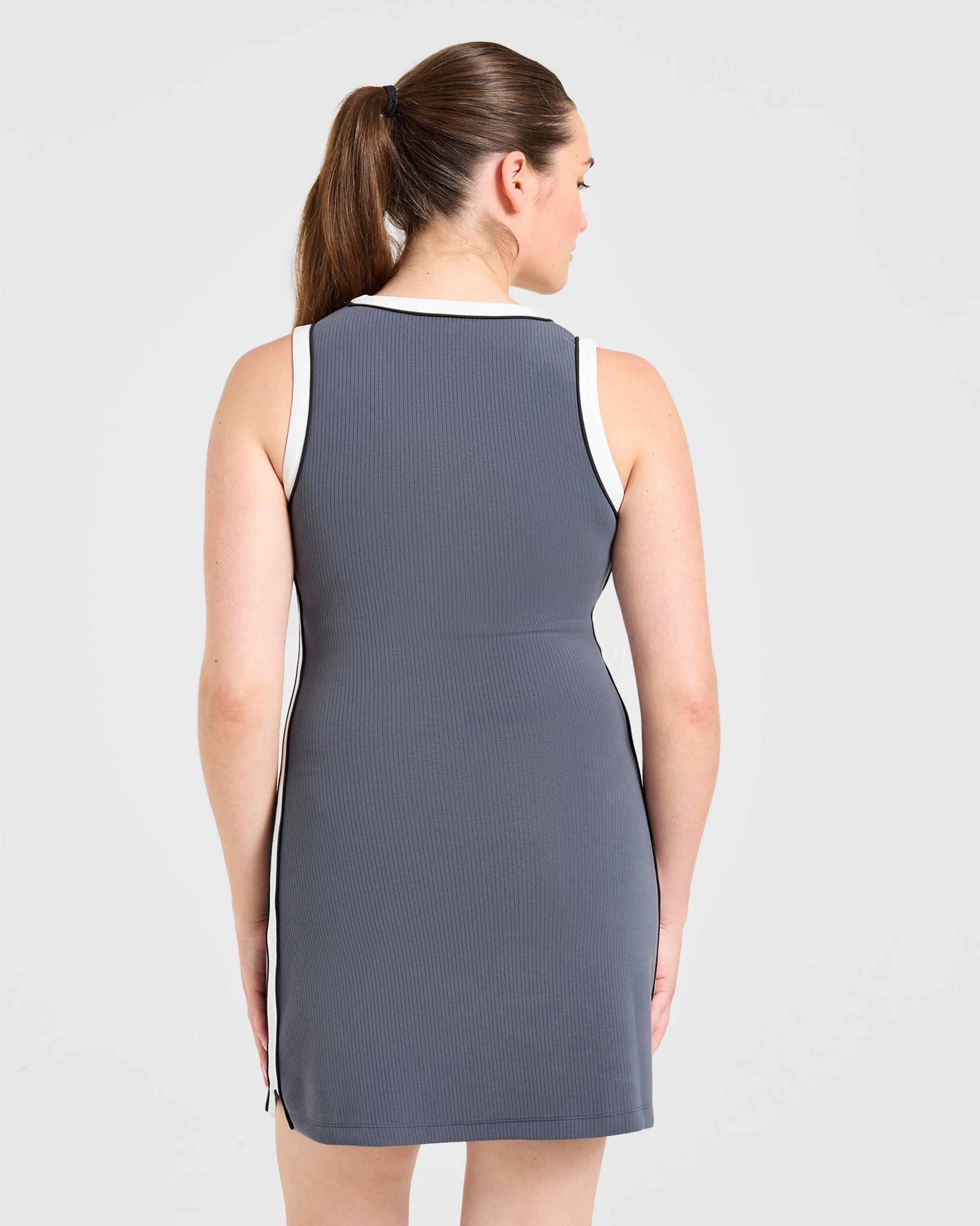 Signature V Neck Dress - Steel Blauw