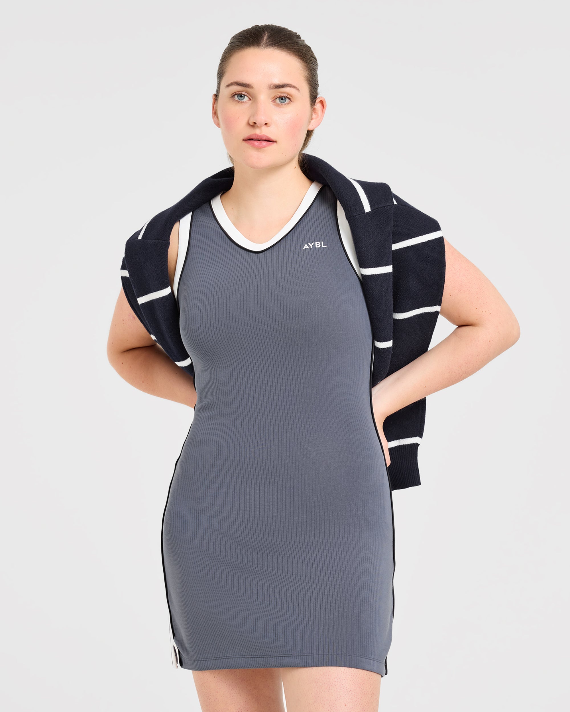 Signature V Neck Dress - Steel Blauw