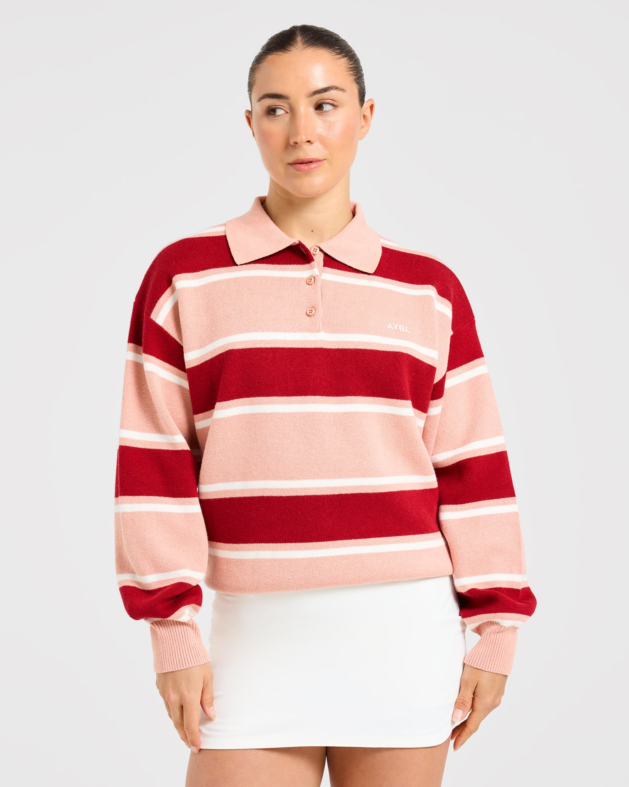 Signature Relaxed Knitted Polo - Burgundy/Roze