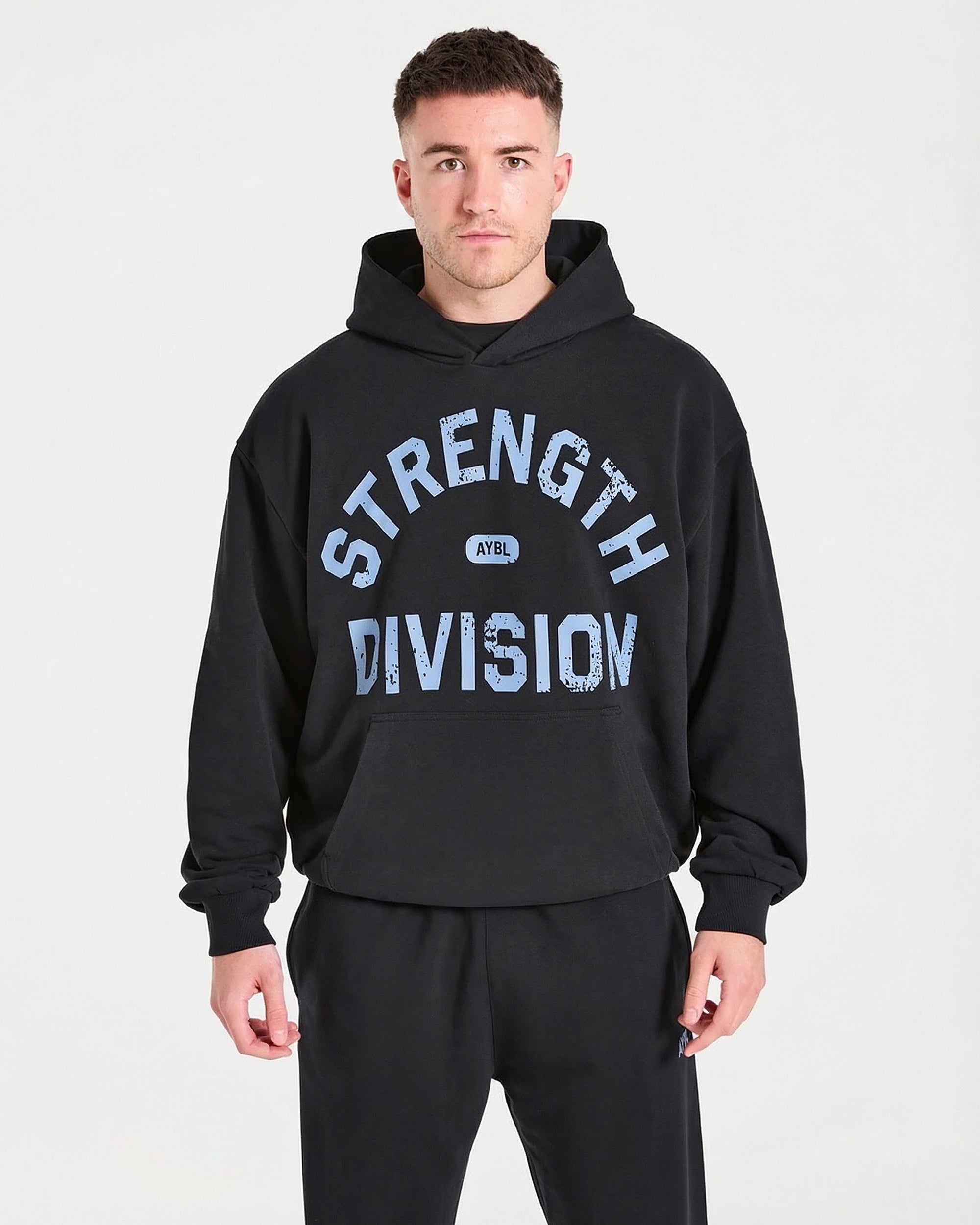 Strength Division Oversized Hoodie - Zwart/Blauw