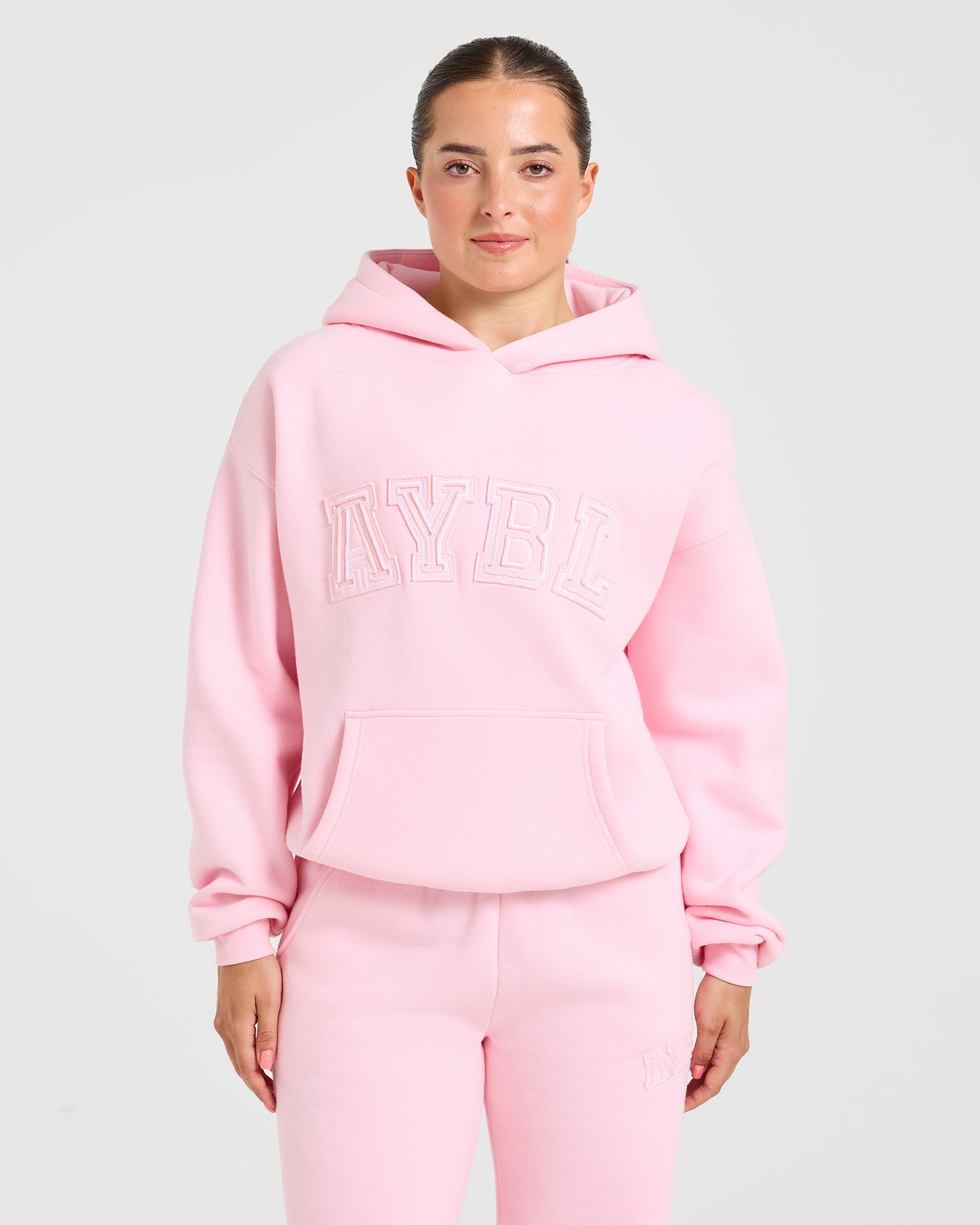 Varsity Applique Oversized Hoodie - Baby Roze