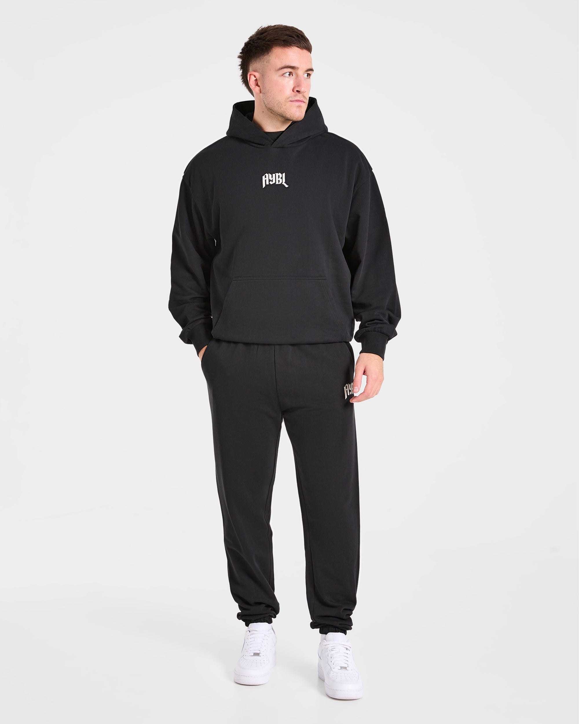 Heavy Lifting Gothic Oversized Hoodie - Zwart/Off Wit