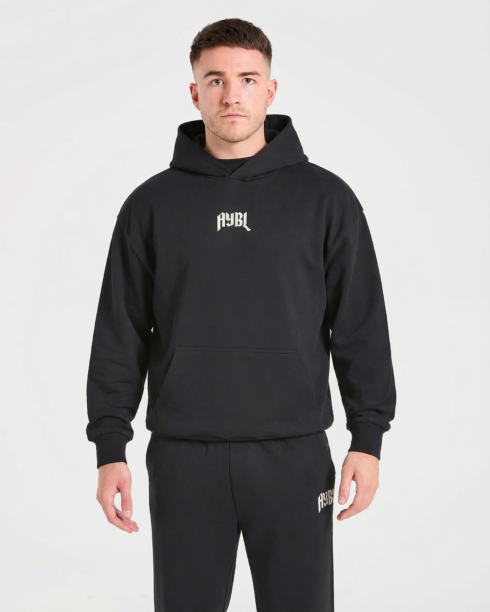 Heavy Lifting Gothic Oversized Hoodie - Zwart/Off Wit