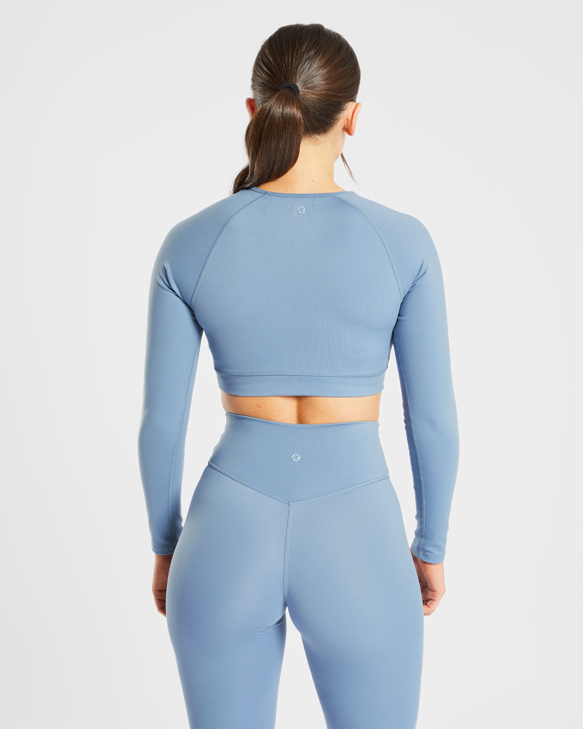 Staple Long Sleeve Crop Top - Slate Blauw